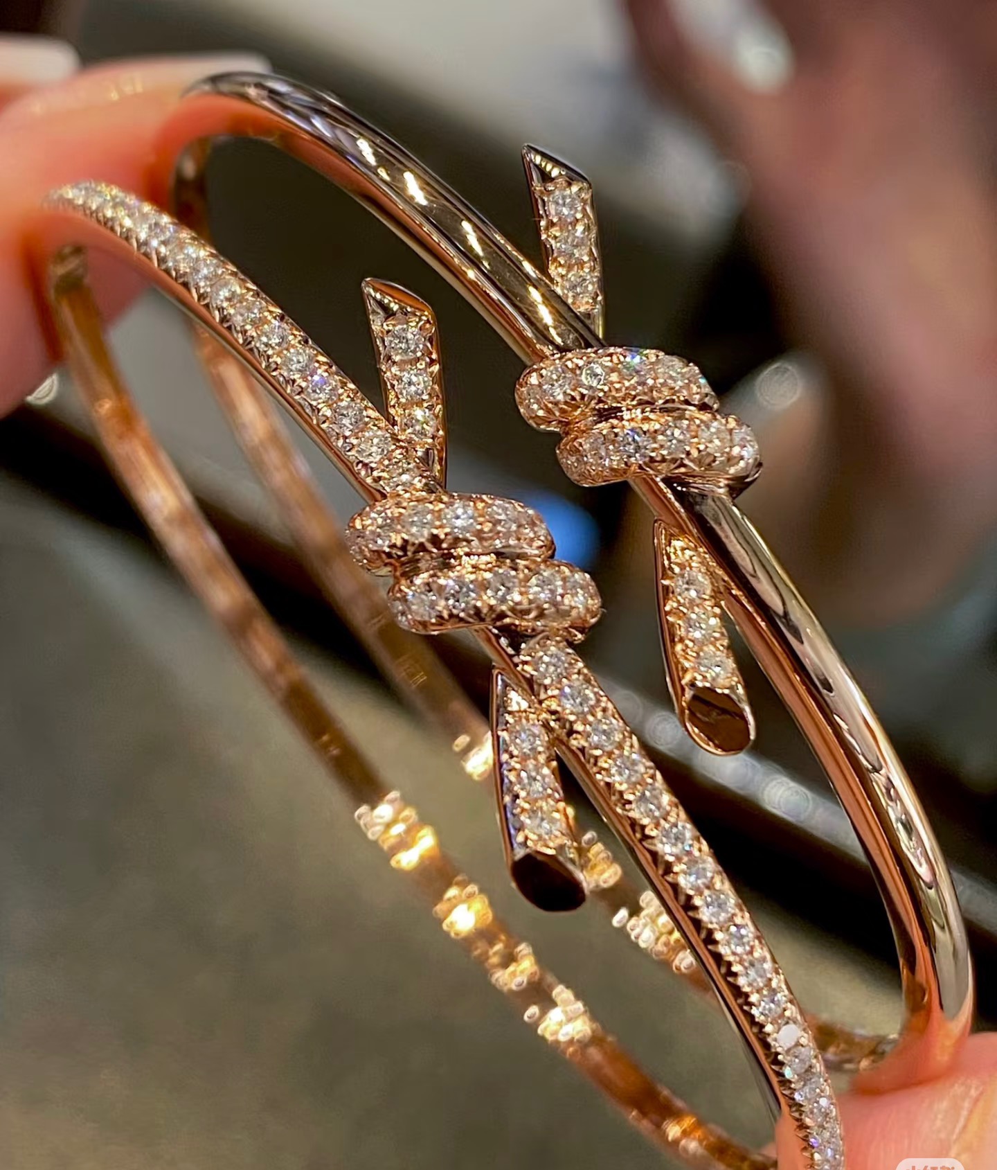 replica Tiffany Paved Diamond Knot Bangle Bracelet - H Lin Jewelry