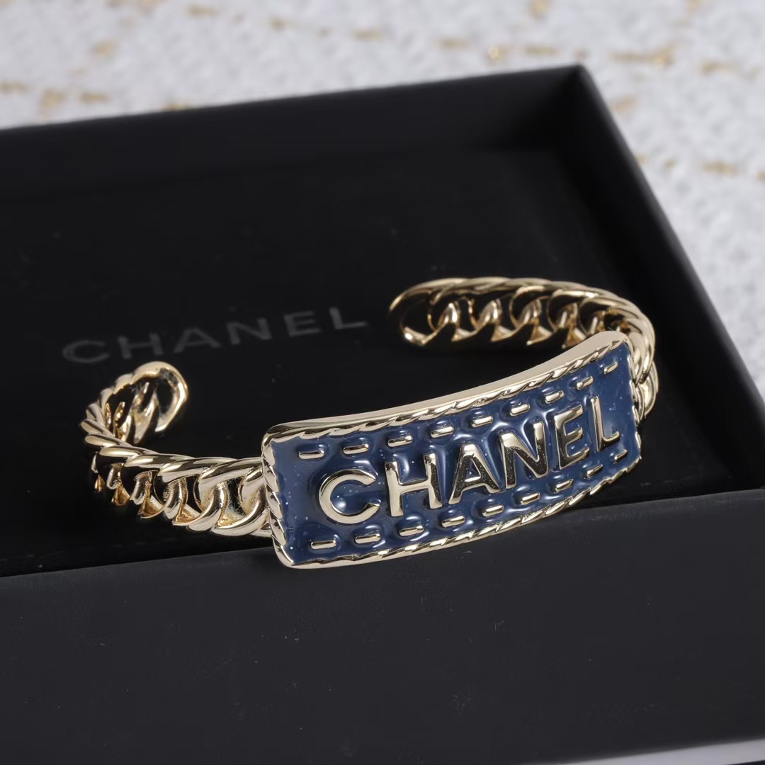 replica Chanel Letters Denim Open Cuff Bangle Bracelet - H Lin Jewelry