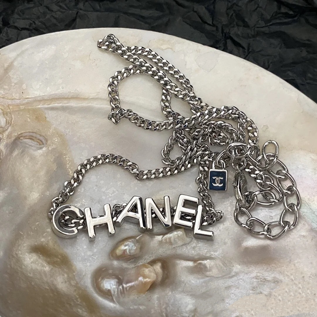 replica Chanel Unisex Silver Cuban Chain Monogram Necklace - H Lin Jewelry