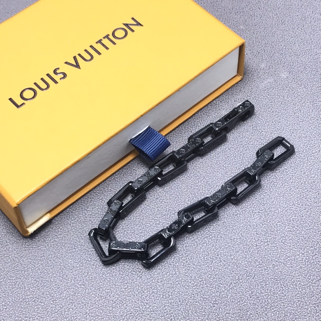 replica Louis Vuitton Full Black Monogram Bracelet Mens - H Lin Jewelry