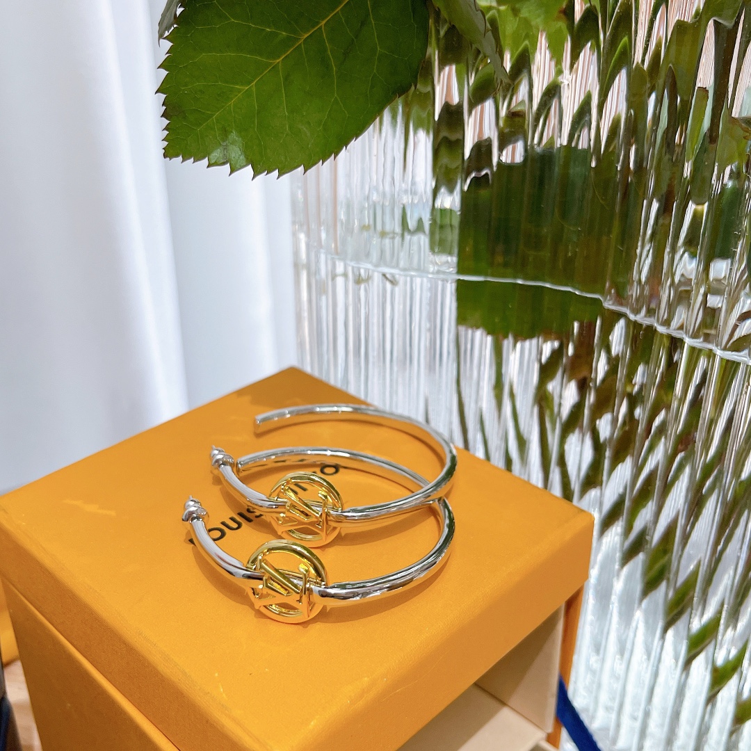 replica Louis Vuitton Large Half Mixed Metal Color Hoop Earrings - H Lin Jewelry