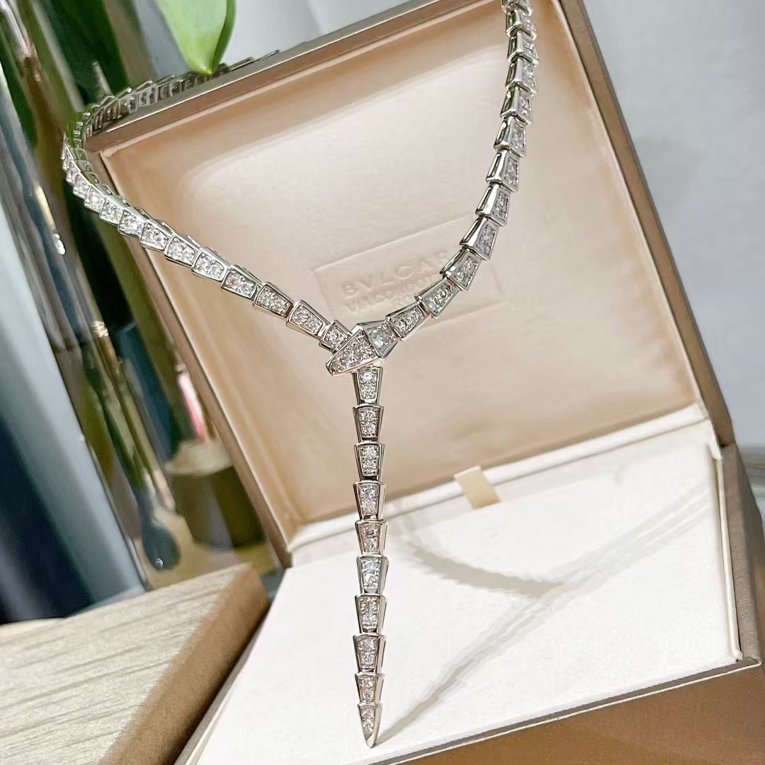 replica Bvlgari Serpenti Viper Necklace - Full Diamond - H Lin Jewelry
