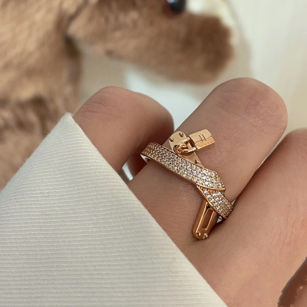 replica Hermes Half Paved Lock Ring - H Lin Jewelry