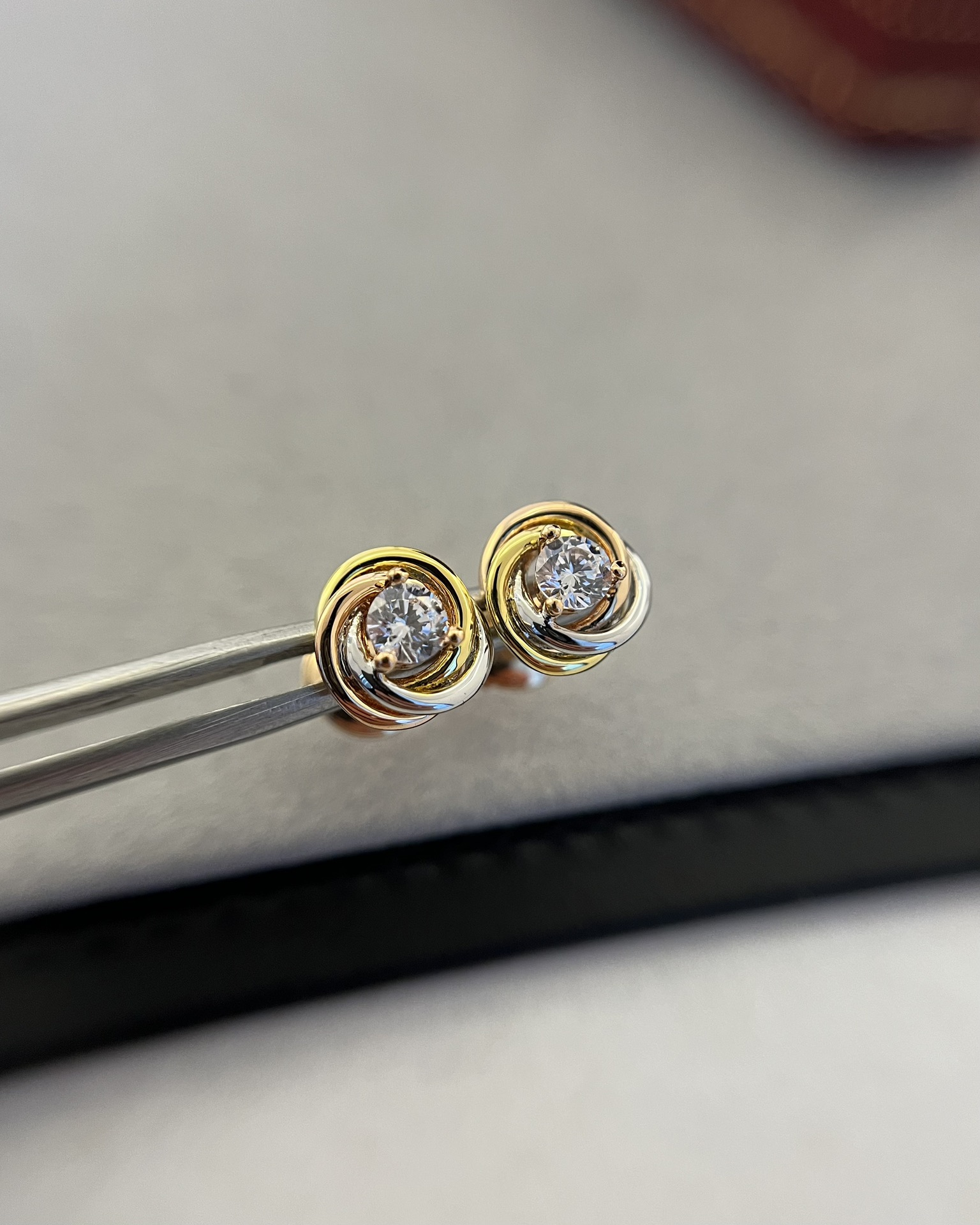 replica Cartier Trinity Stud Earrings, 2 Diamonds - H Lin Jewelry