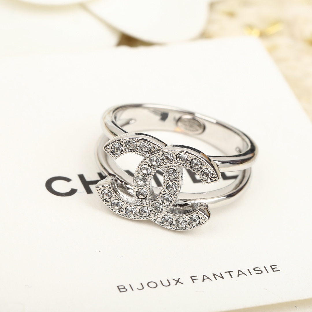replica Chanel Silver Diamond Paved Coco Ring - H Lin Jewelry