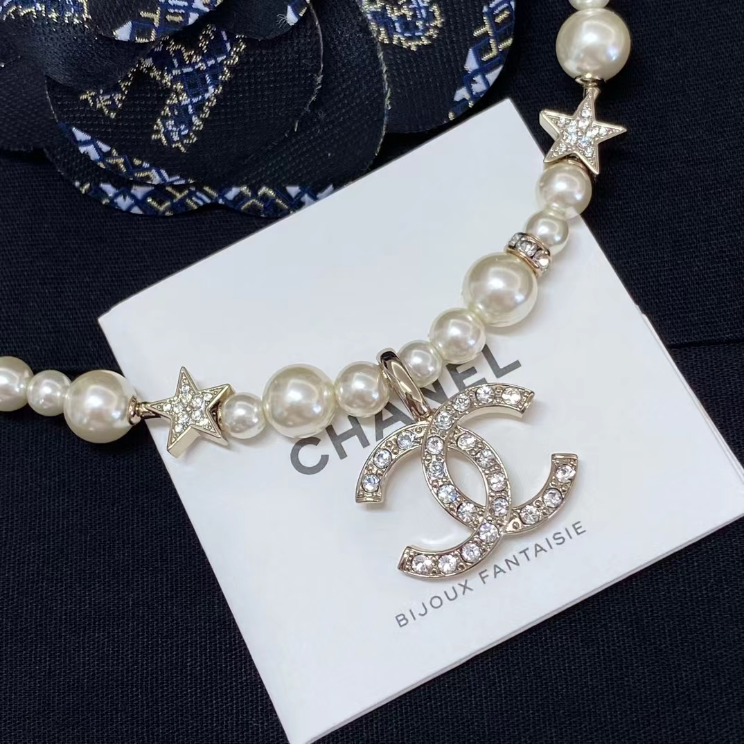replica Chanel Star Double C Pendant Pearl Necklace - H Lin Jewelry