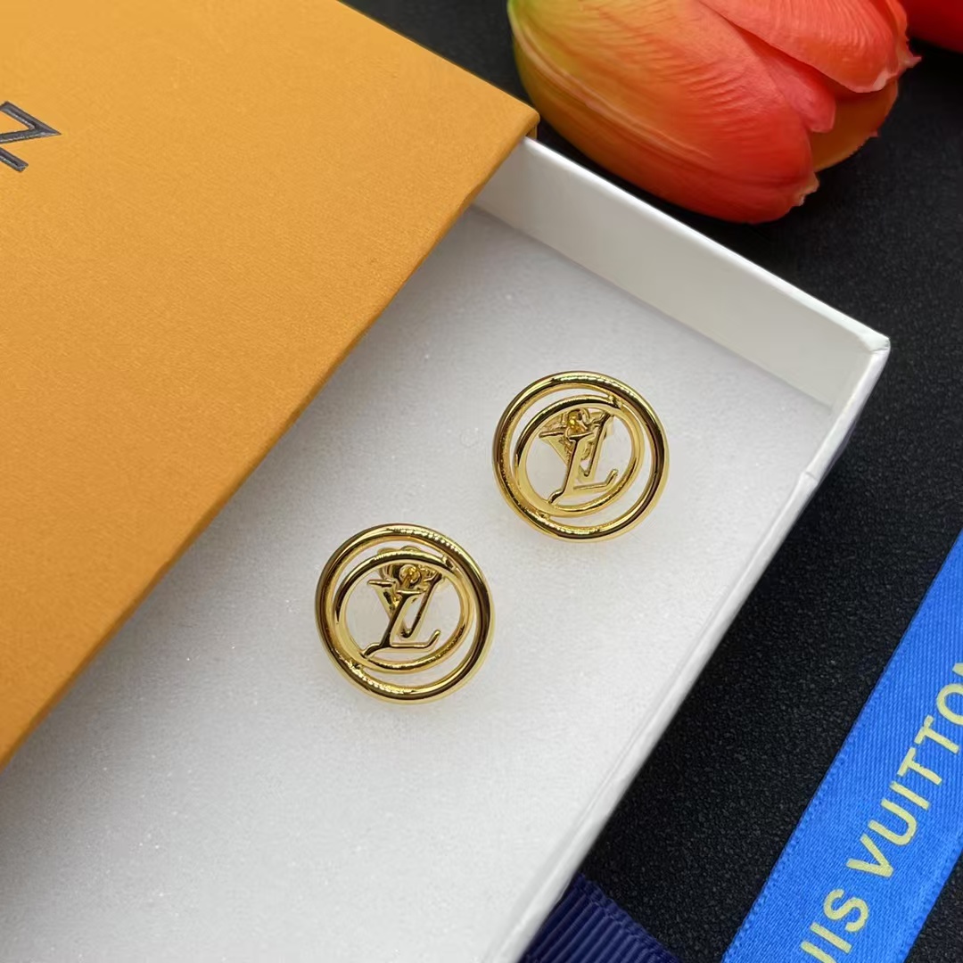 replica Louis Vuitton Hollow LV Letter Round Earrings - H Lin Jewelry