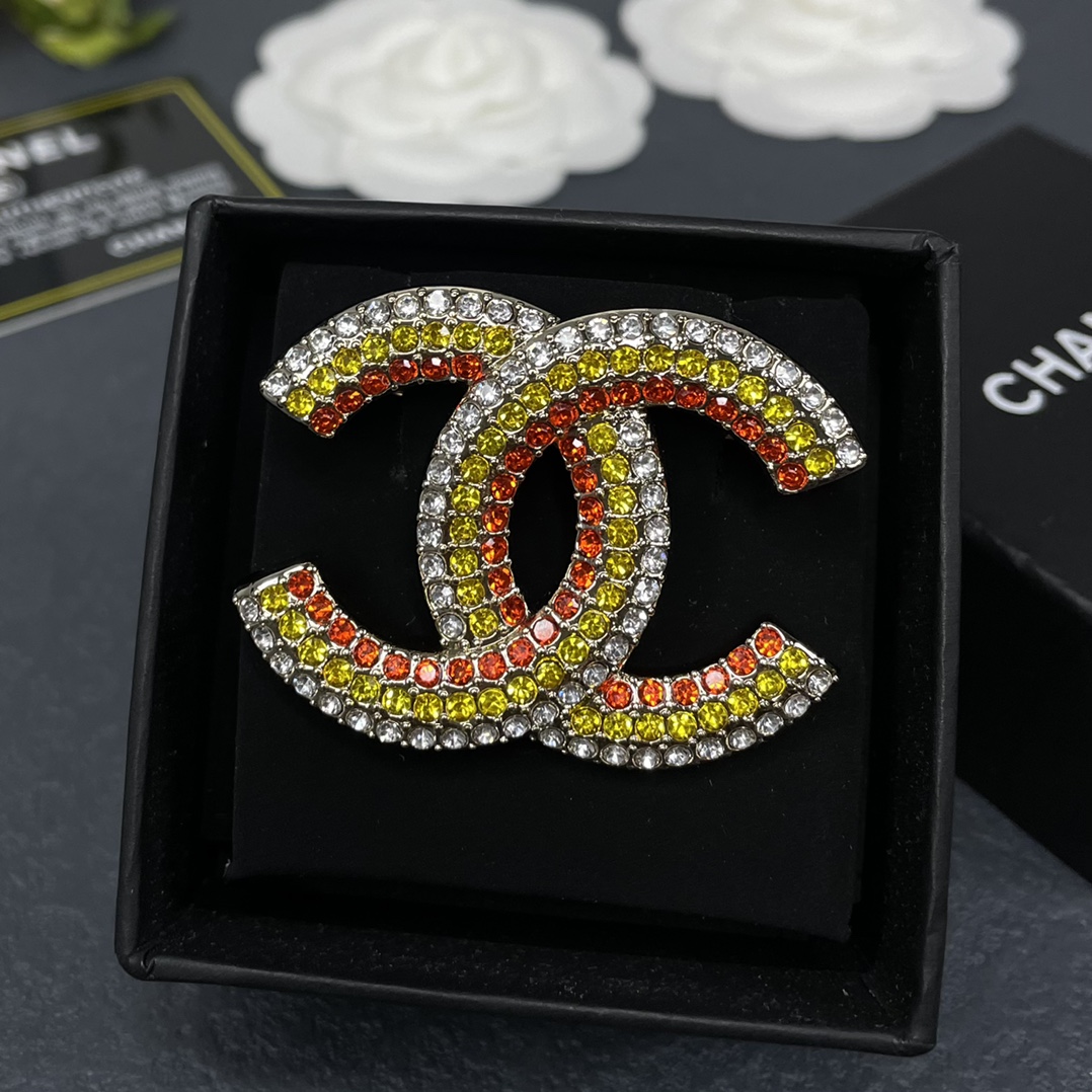 replica Chanel Full Paved Color Diamond CC Brooch - H Lin Jewelry