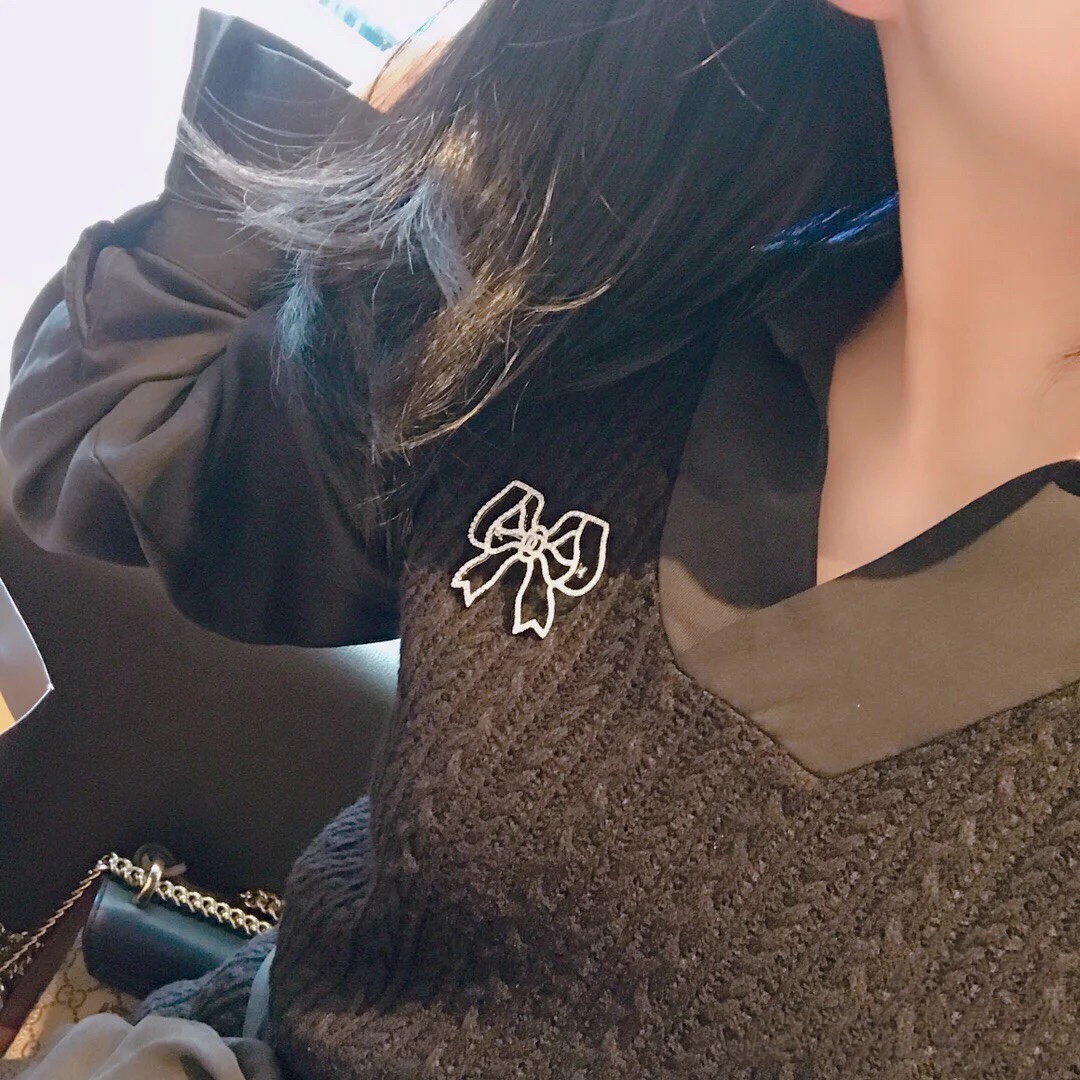 replica Chanel Full Diamond Paved Hollow Bow Silver Brooch - H Lin Jewelry