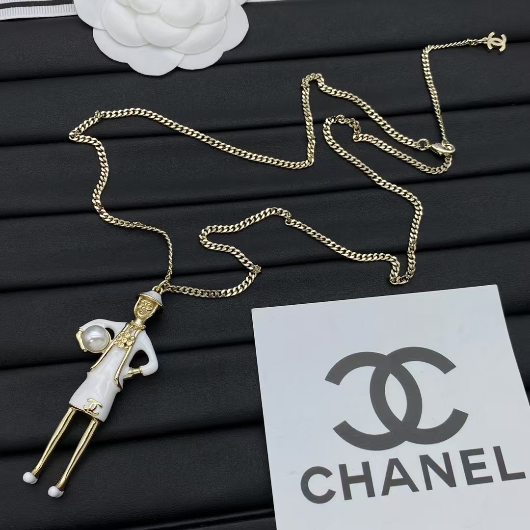 replica Chanel Coco Mademoiselle Figurine Enamel Gold Tone Necklace - H Lin Jewelry