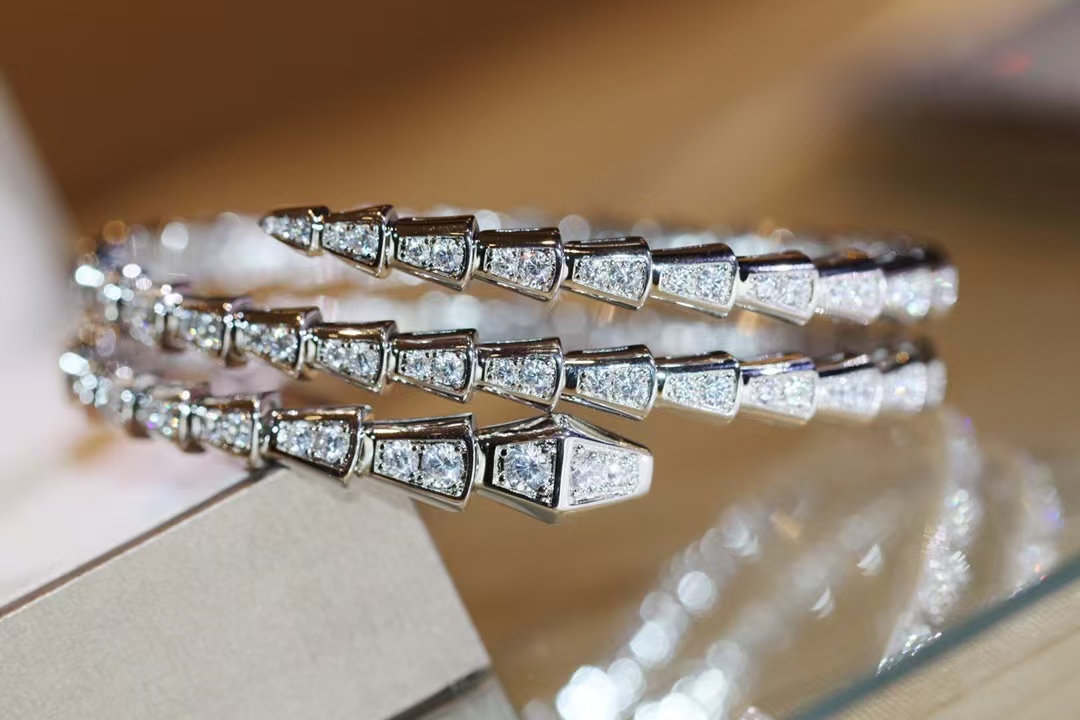 replica Bvlgari Serpenti Viper Bangle Bracelet - Full Diamond - H Lin Jewelry