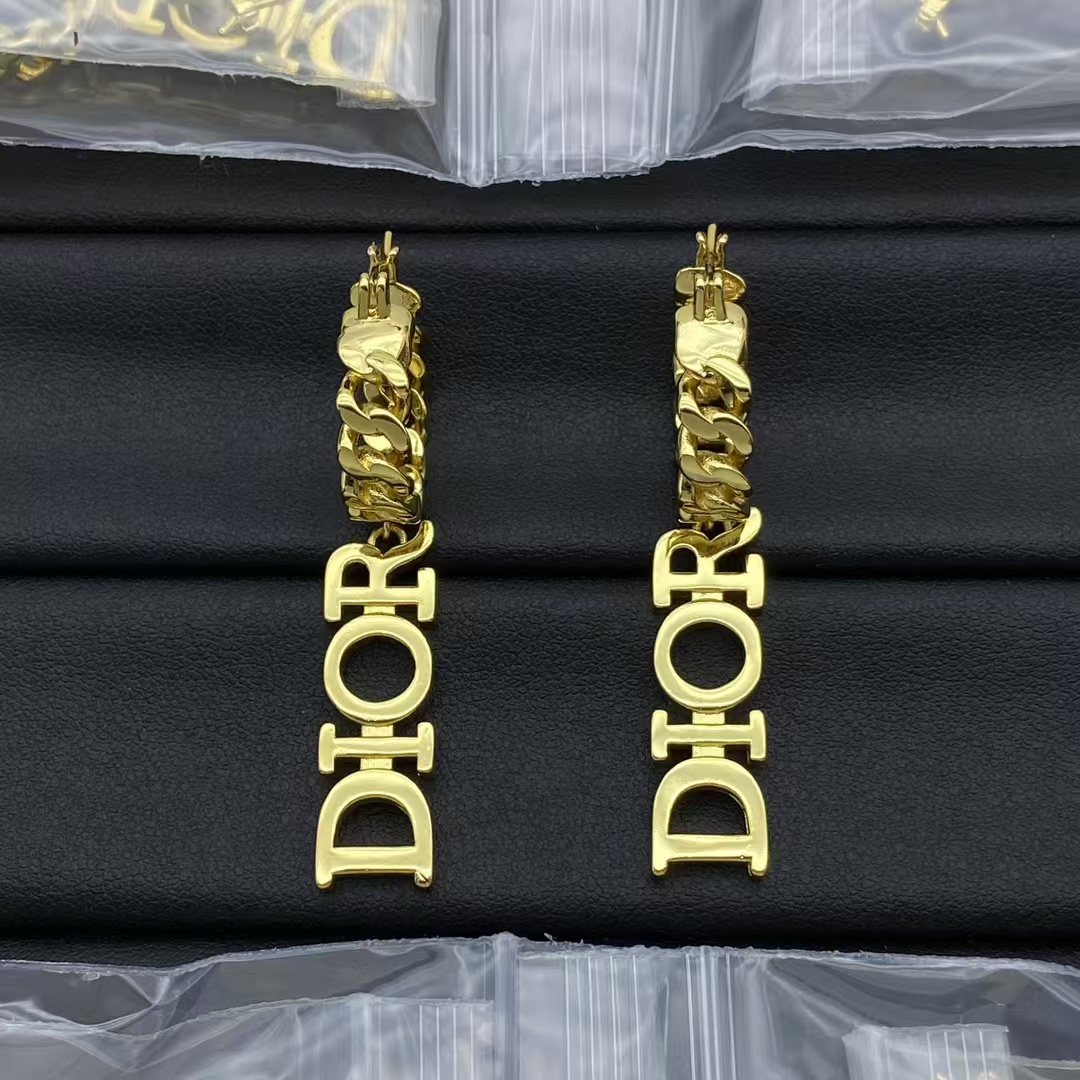 replica Dior Dangle Hoop Chain Earrings - H Lin Jewelry