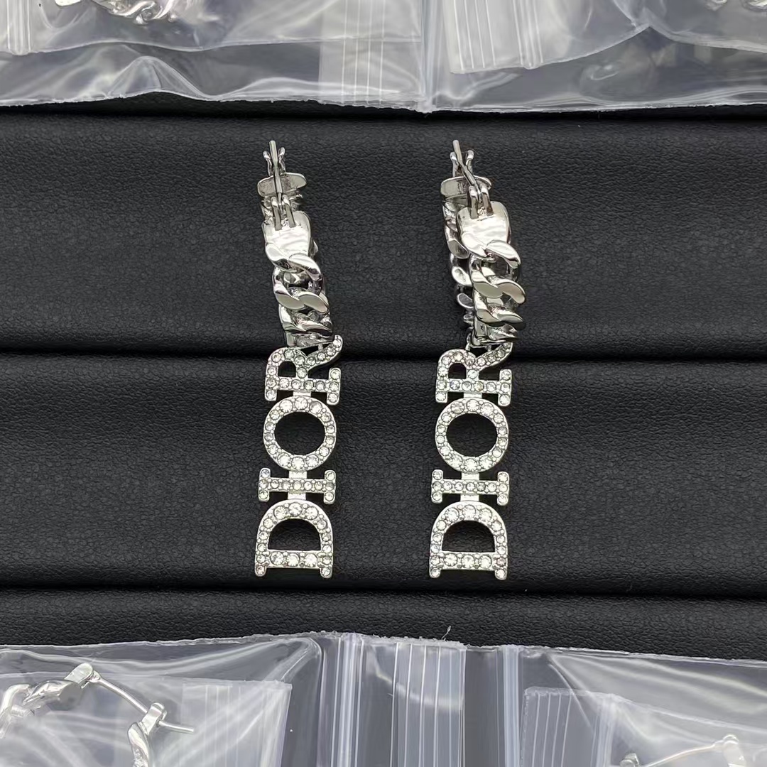 replica Dior Dangle Hoop Chain Earrings - H Lin Jewelry