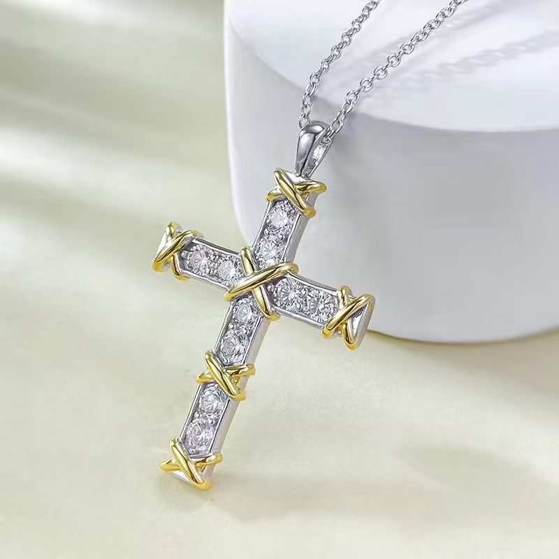 replica Tiffany Ten Stone Cross Pendant with Diamonds Necklace - H Lin Jewelry