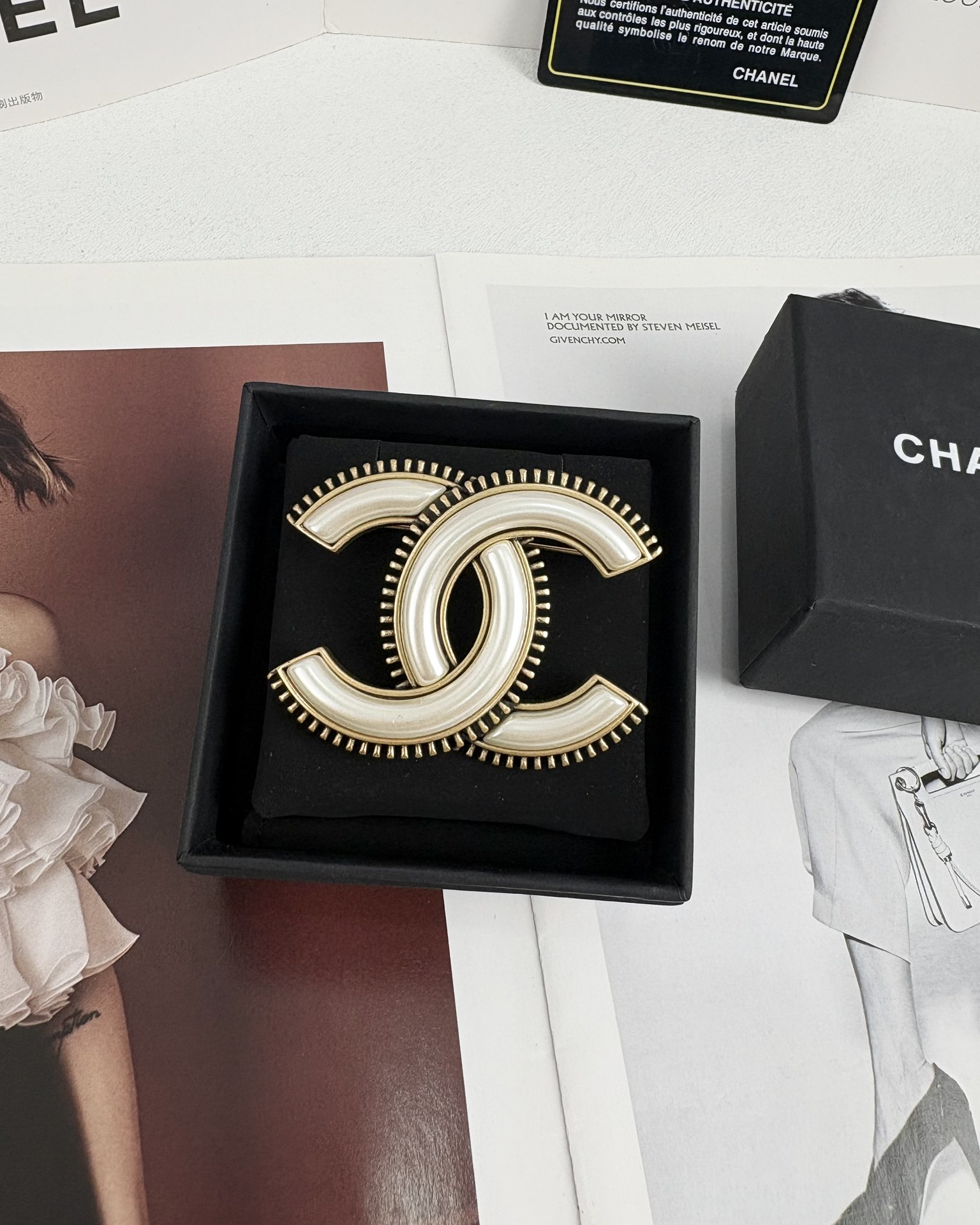 replica Chanel Vintage White CC Brooch - H Lin Jewelry