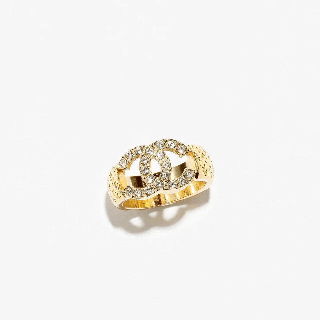 replica Chanel Monogram Debossed Wide Gold Ring - H Lin Jewelry