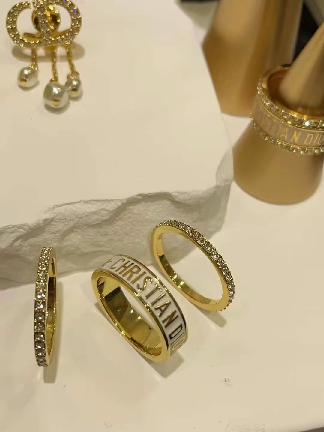 replica Dior White Enamel Rings - 3 Pieces - H Lin Jewelry