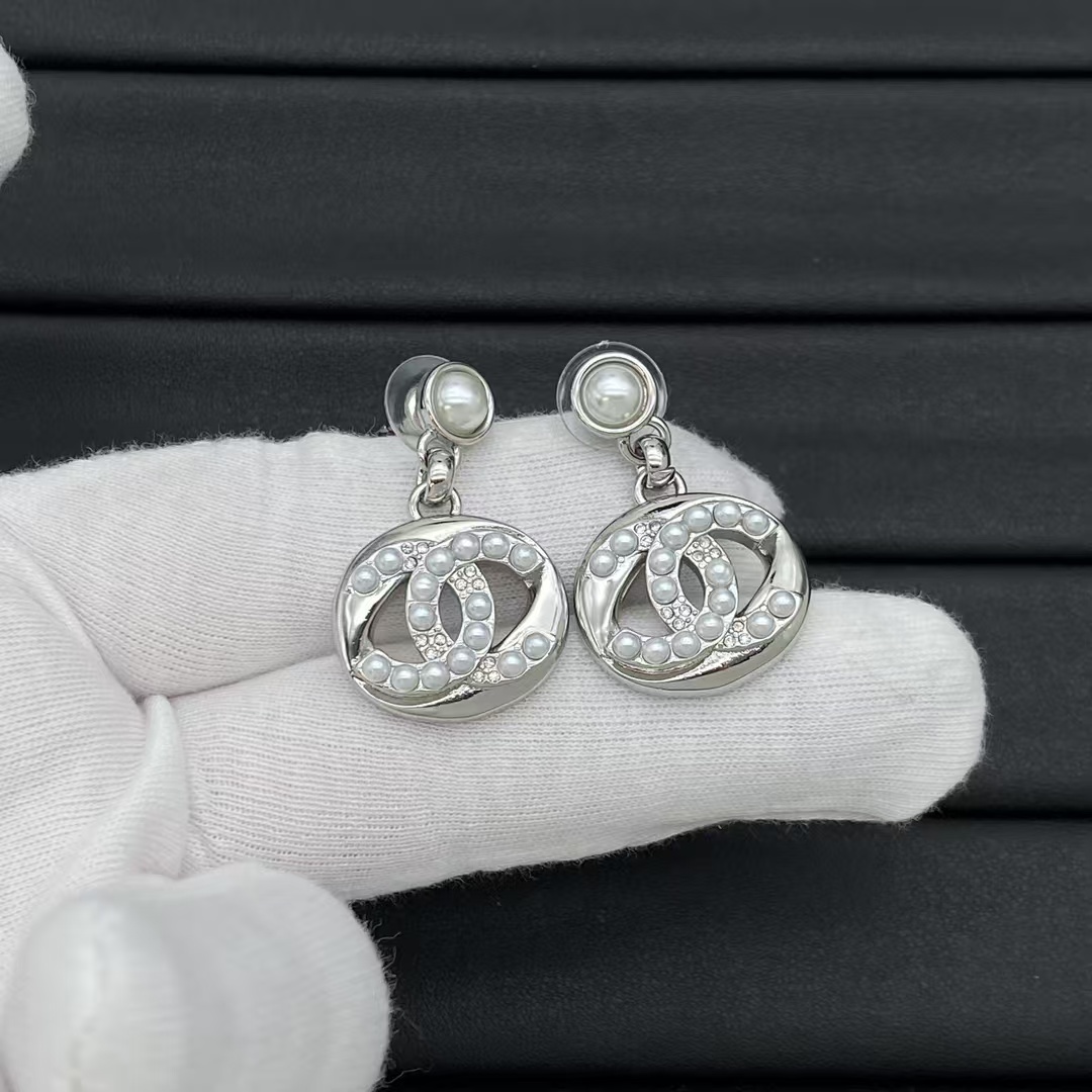 replica Chanel Pearl and Diamond Paved Earrings - H Lin Jewelry