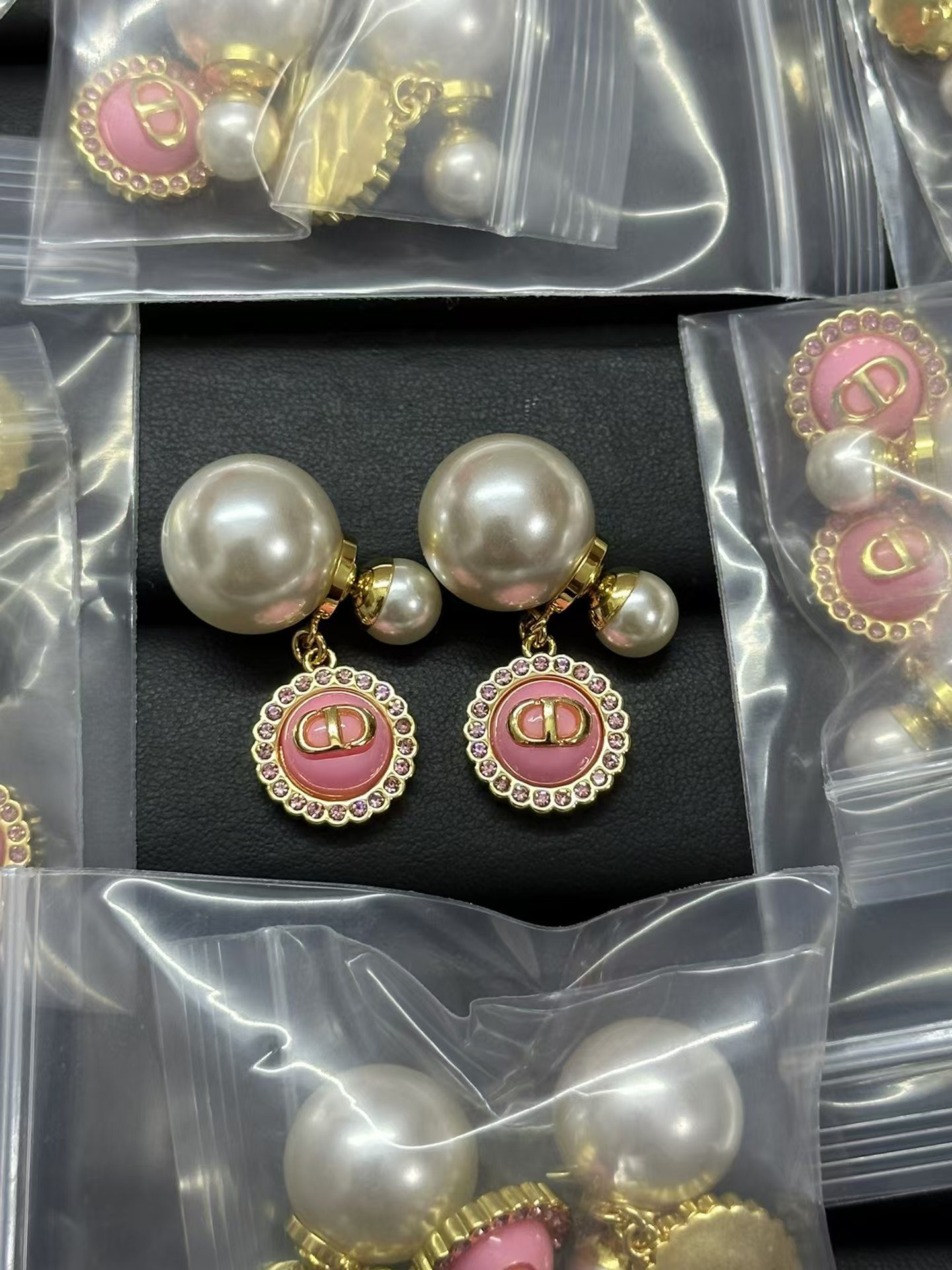 replica Dior Pink CD Tribales Pearl Earrings - H Lin Jewelry