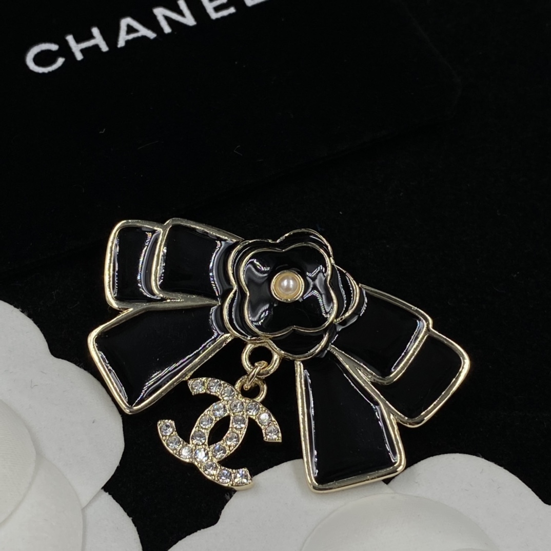 replica Chanel Camellia Black White Enamel Bow Brooch - H Lin Jewelry