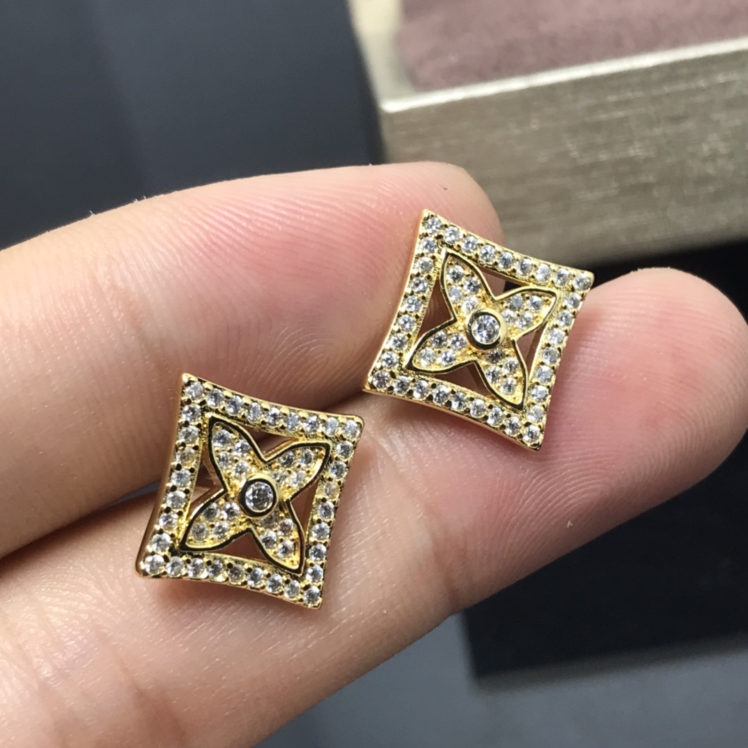replica Louis Vuitton Full Diamond Paved Blossom Stud Earrings - H Lin Jewelry