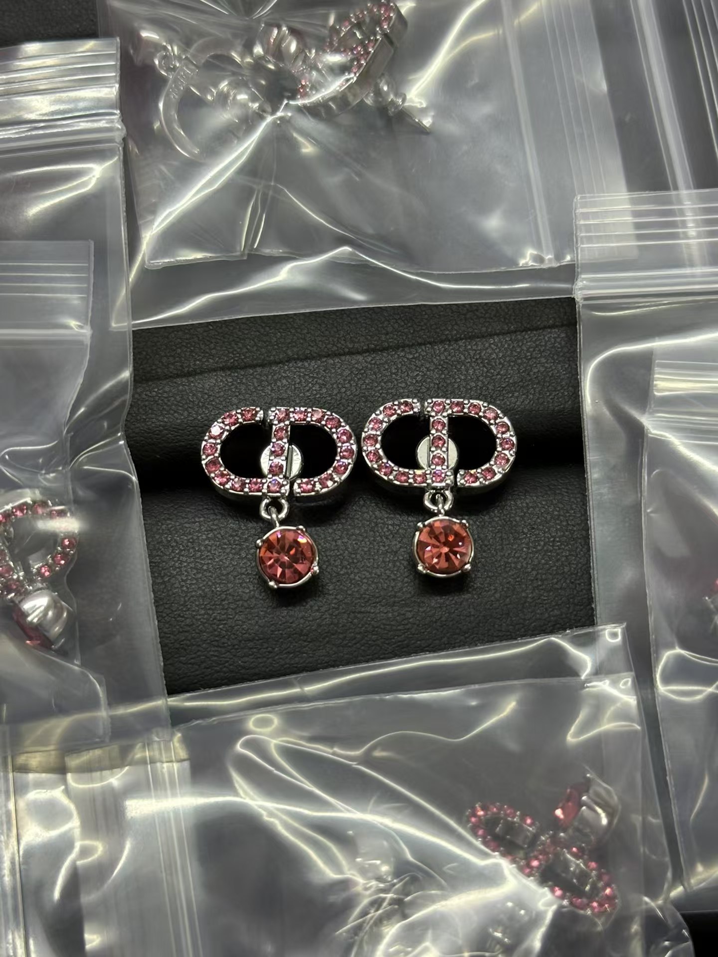 replica Dior Diamond Paved CD Stud Earrings - H Lin Jewelry