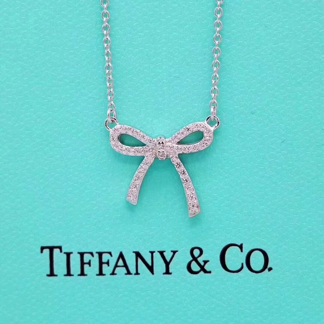 replica Tiffany Mini Full Diamond Bow Pendant Necklace - H Lin Jewelry