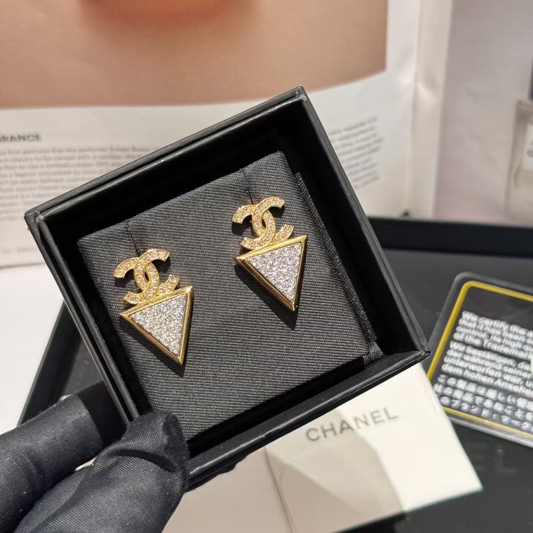 replica Chanel Geometric Triangle Stud Earrings - H Lin Jewelry