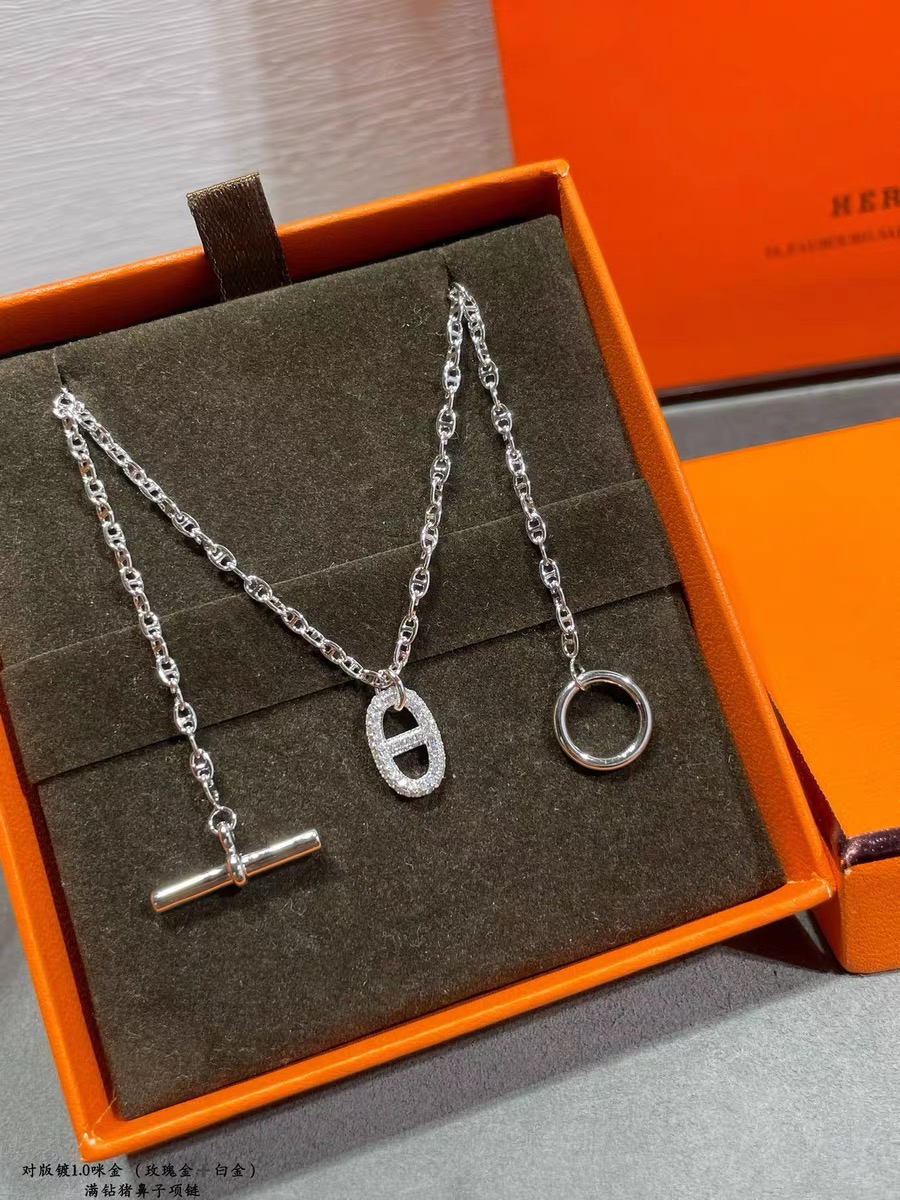 replica Hermes OT Clasp Pig Nose Pendant Necklace - H Lin Jewelry