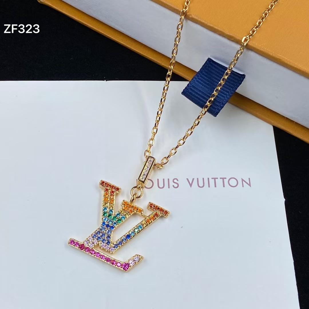 replica Louis Vuitton Colorful Diamond LV Letters Pendant Necklace - H Lin Jewelry