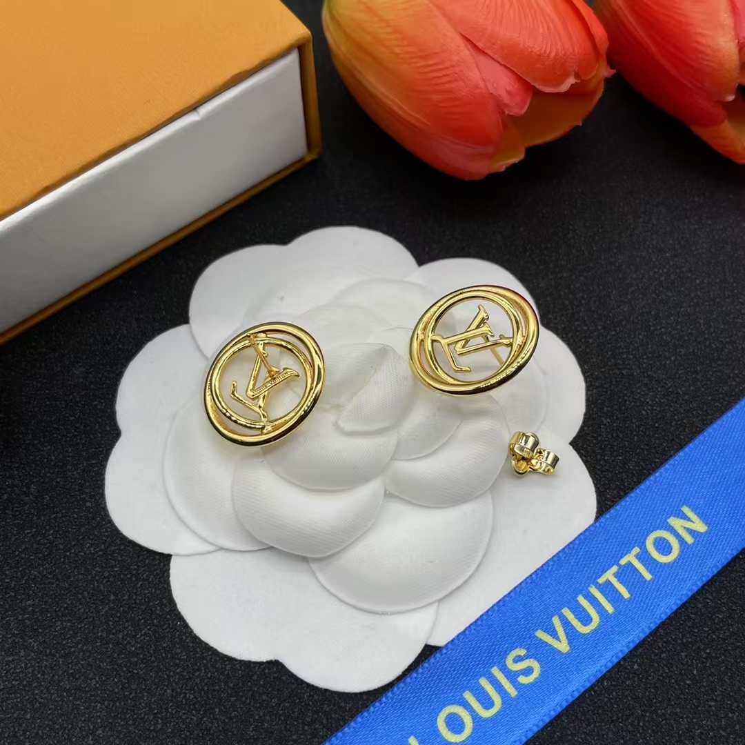 replica Louis Vuitton Hollow LV Letter Round Earrings - H Lin Jewelry