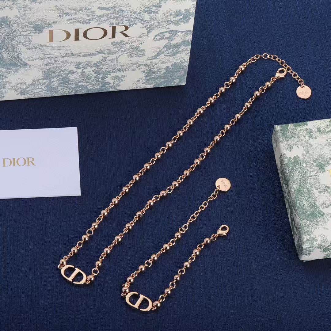 replica Dior Rose Gold Necklace and Bracelet - H Lin Jewelry