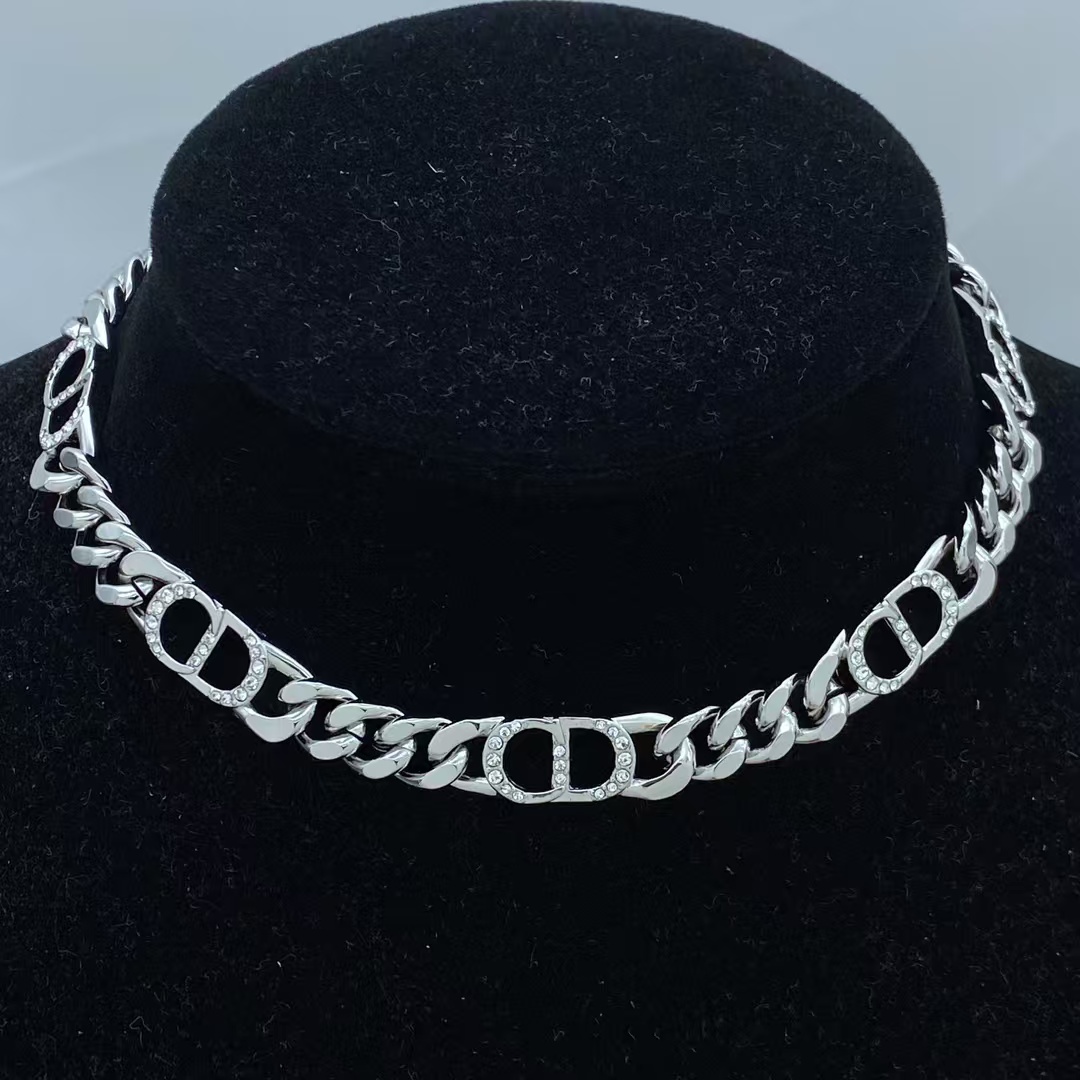 replica Dior CD Chunky Cuban Chain Silver Choker Necklace - H Lin Jewelry