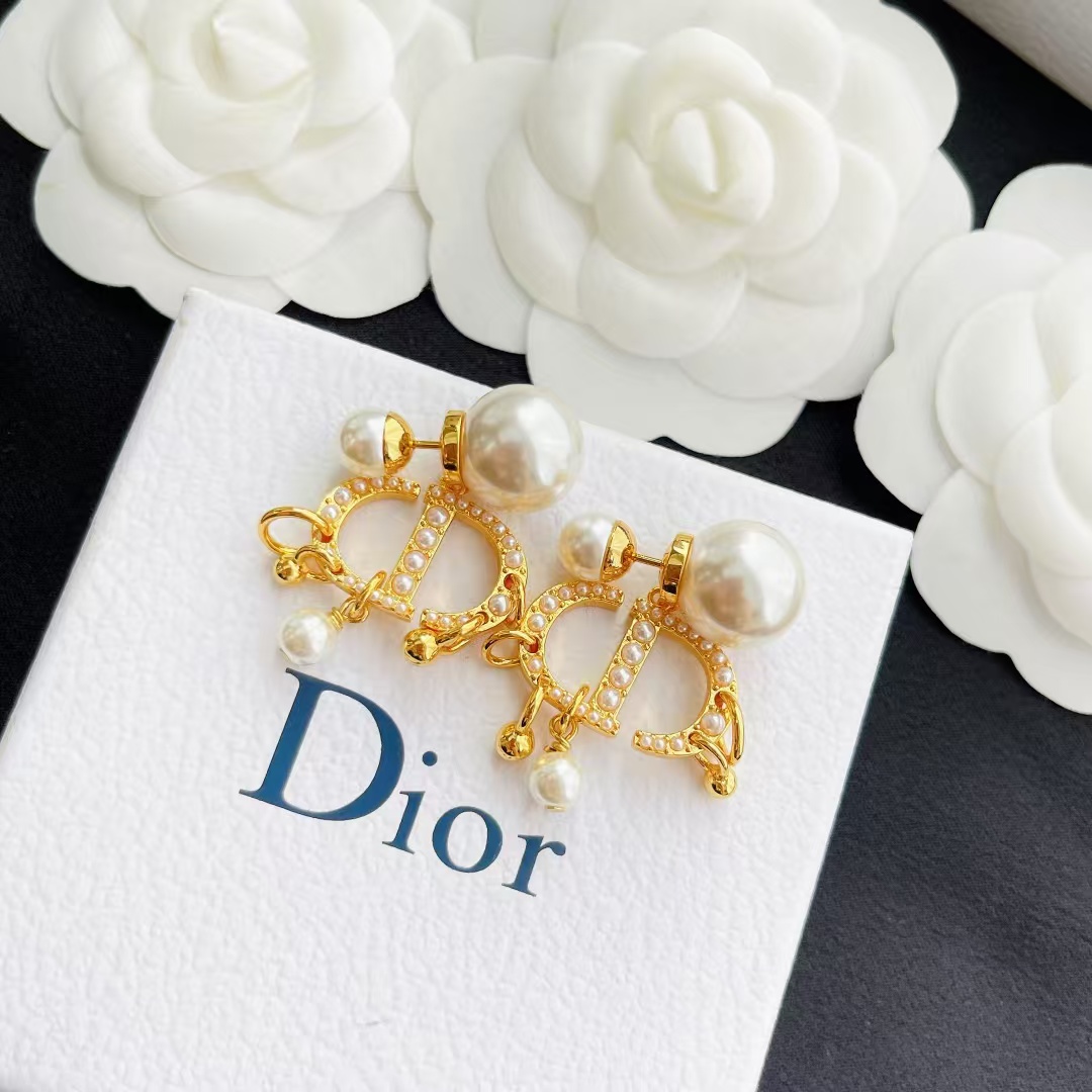 replica Dior Baroque CD Paved Pearl Earrings - H Lin Jewelry