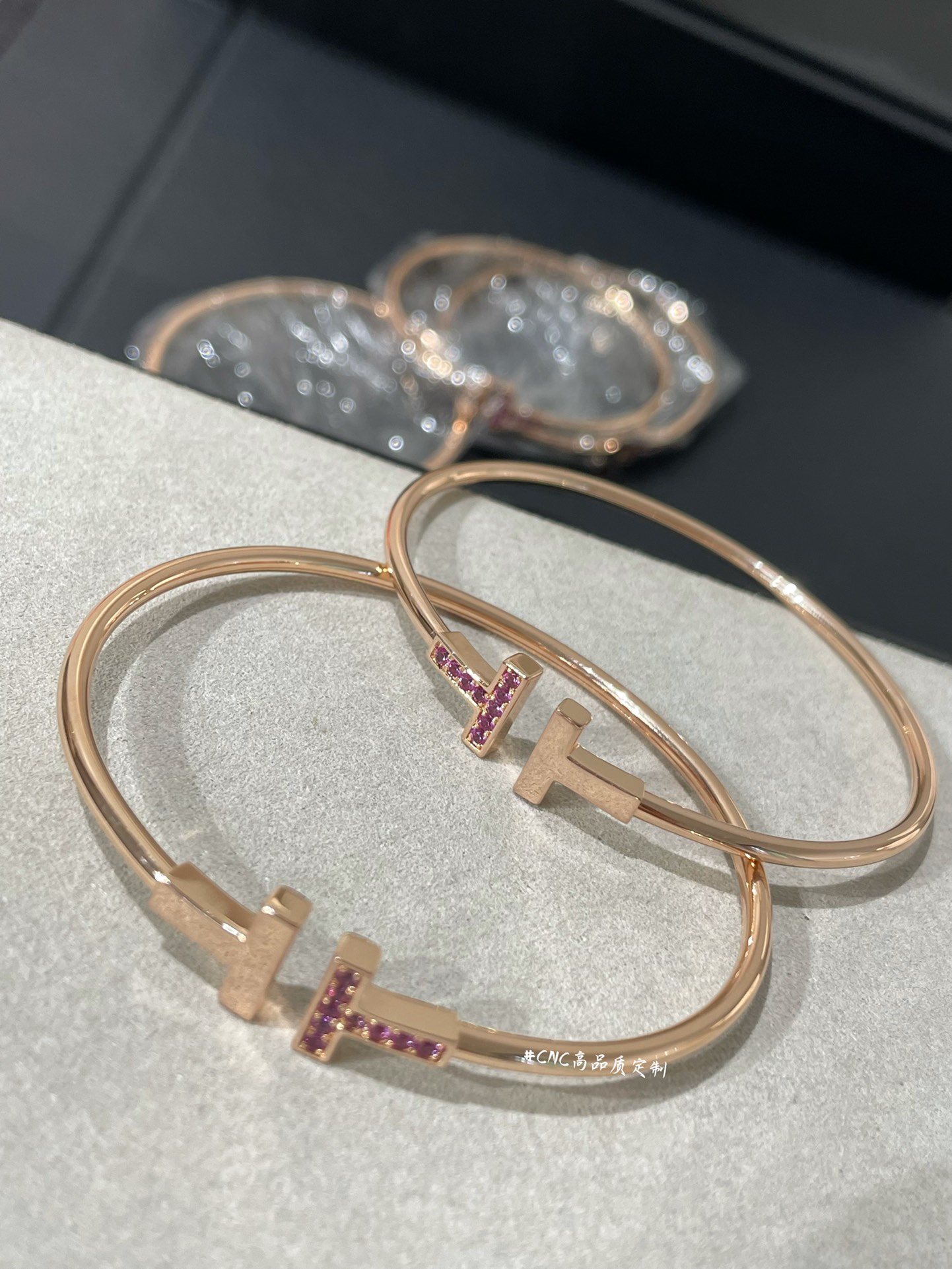 replica Tiffany Paved Pink Diamond Double T Bangle Bracelet - H Lin Jewelry