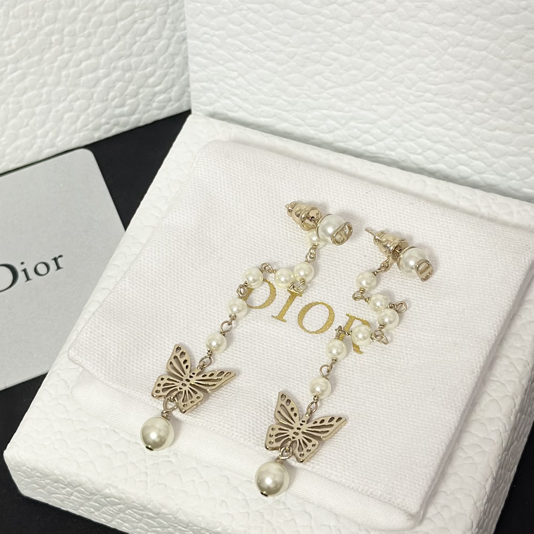 replica Dior Long Tassel Butterfly Dangle Pearl Earrings - H Lin Jewelry