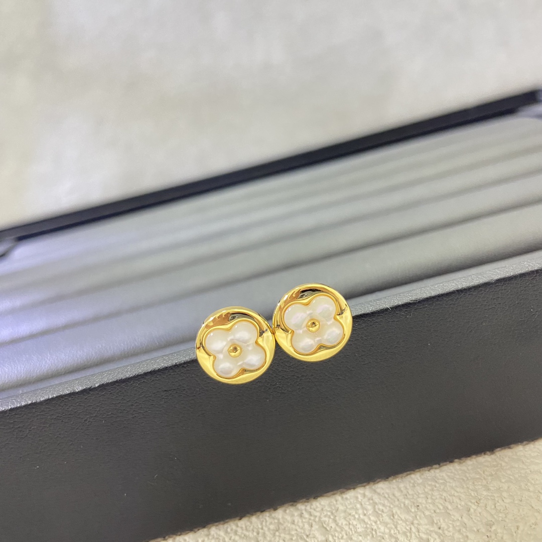 replica Louis Vuitton White Mother of Pearl Color Blossom Sun Ear Stud Earrings - H Lin Jewelry