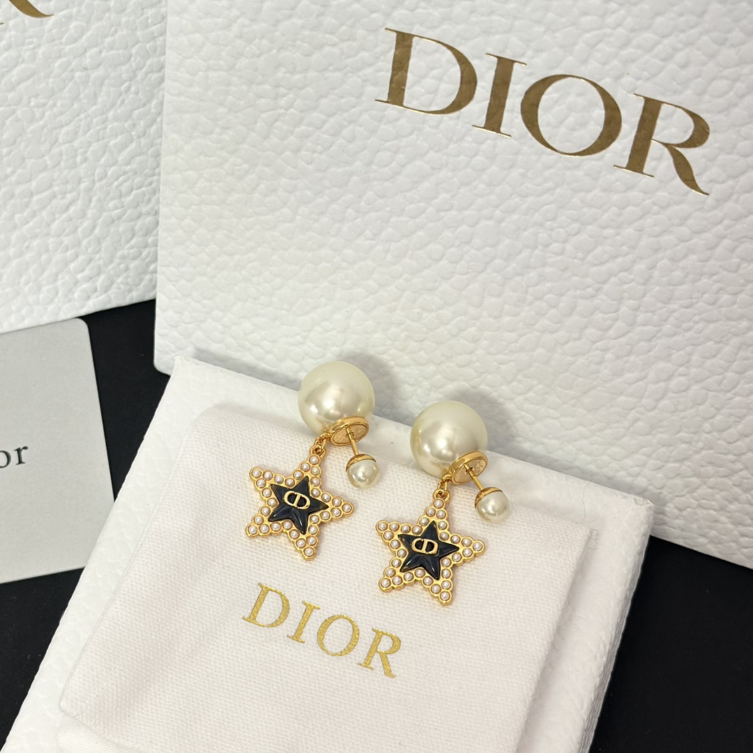 replica Dior Black Star Pearl Earrings - H Lin Jewelry