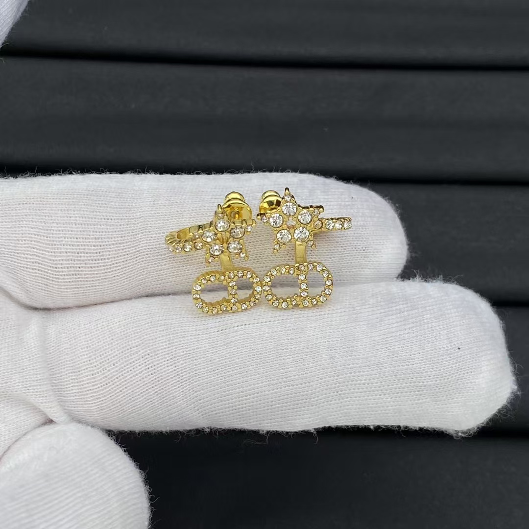 replica Dior Diamond Paved Star CD Drop Earrings - H Lin Jewelry