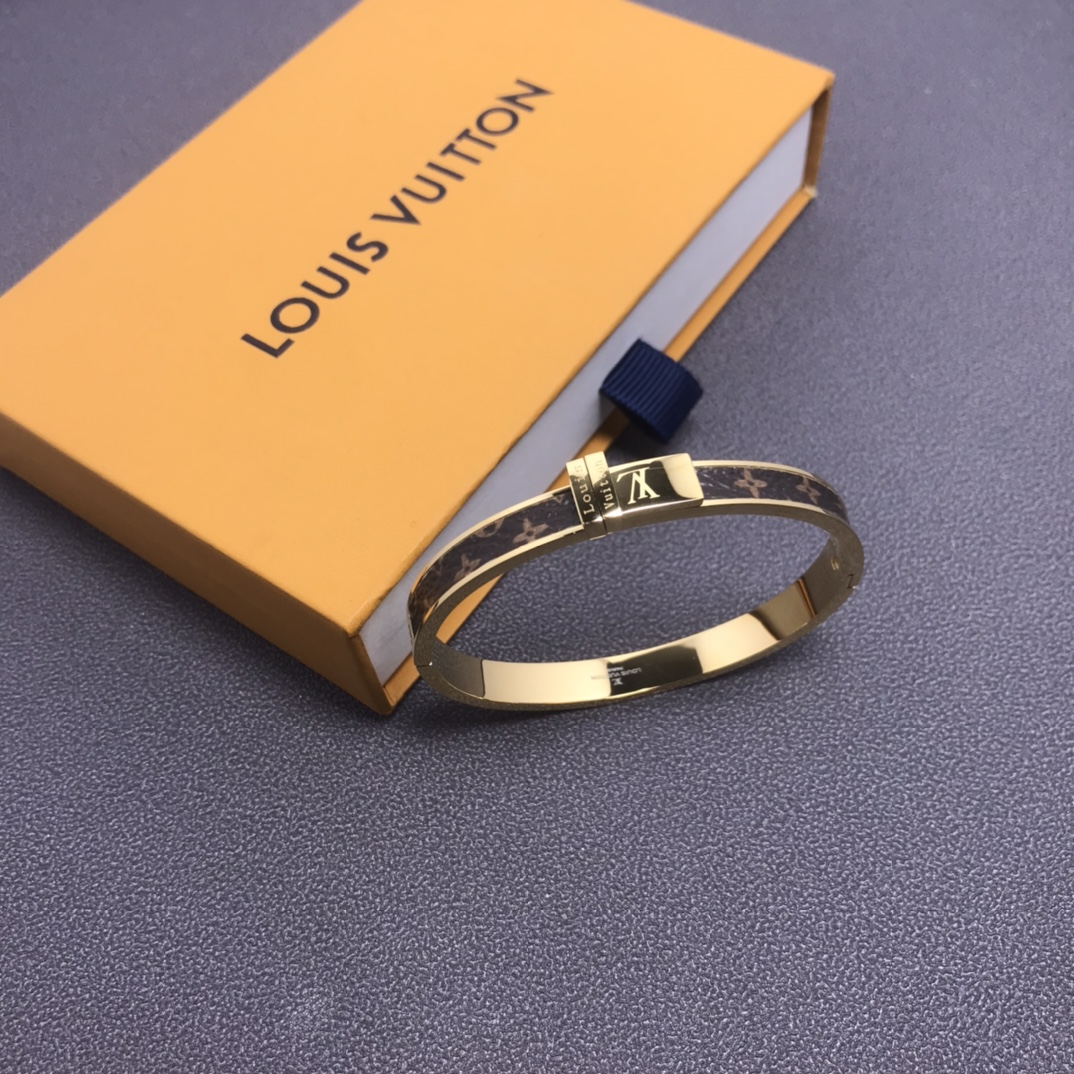 replica Louis Vuitton Leather Golden Bangle Bracelet - H Lin Jewelry