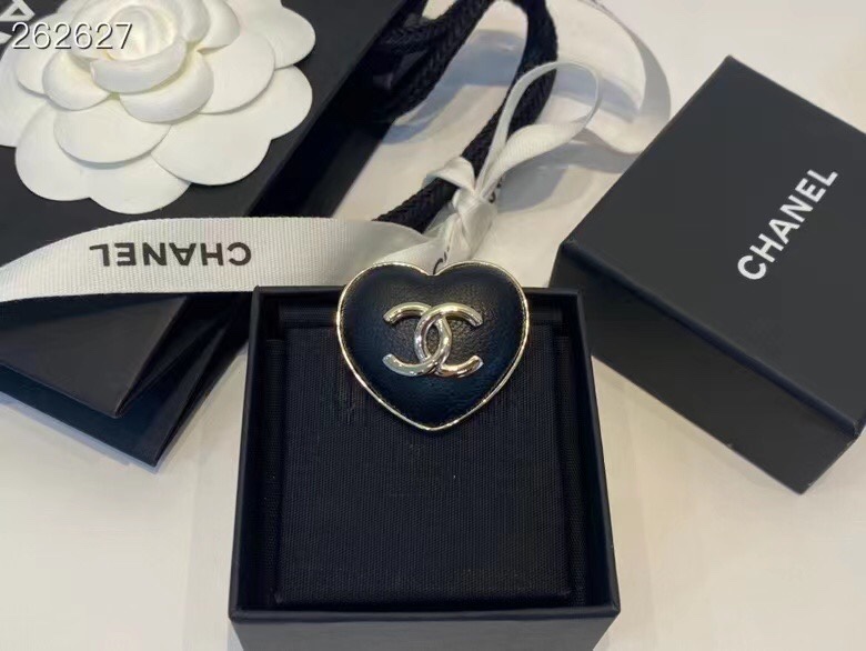 replica Chanel Black Leather Heart Brooch - H Lin Jewelry