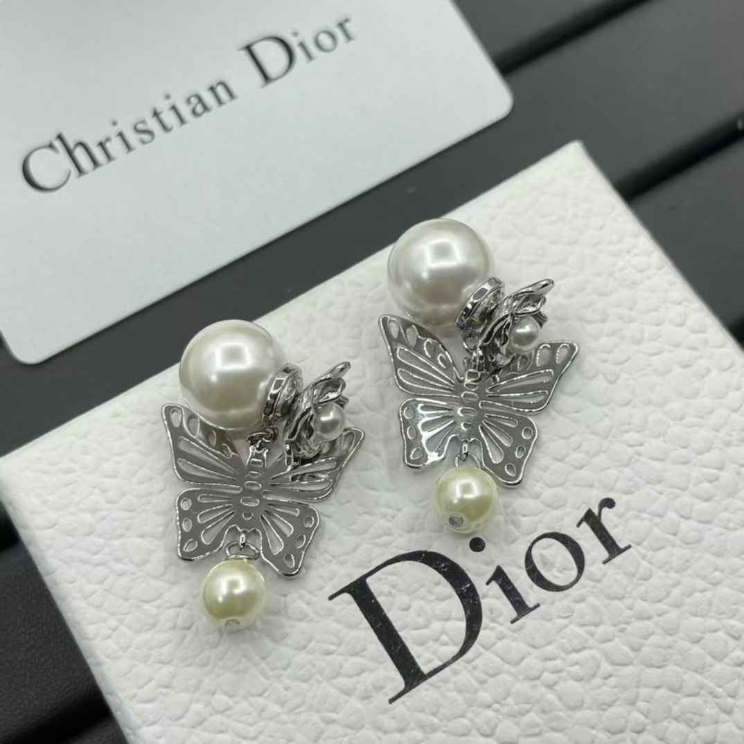 replica Dior Silver Butterfly Pearl Earrings - H Lin Jewelry