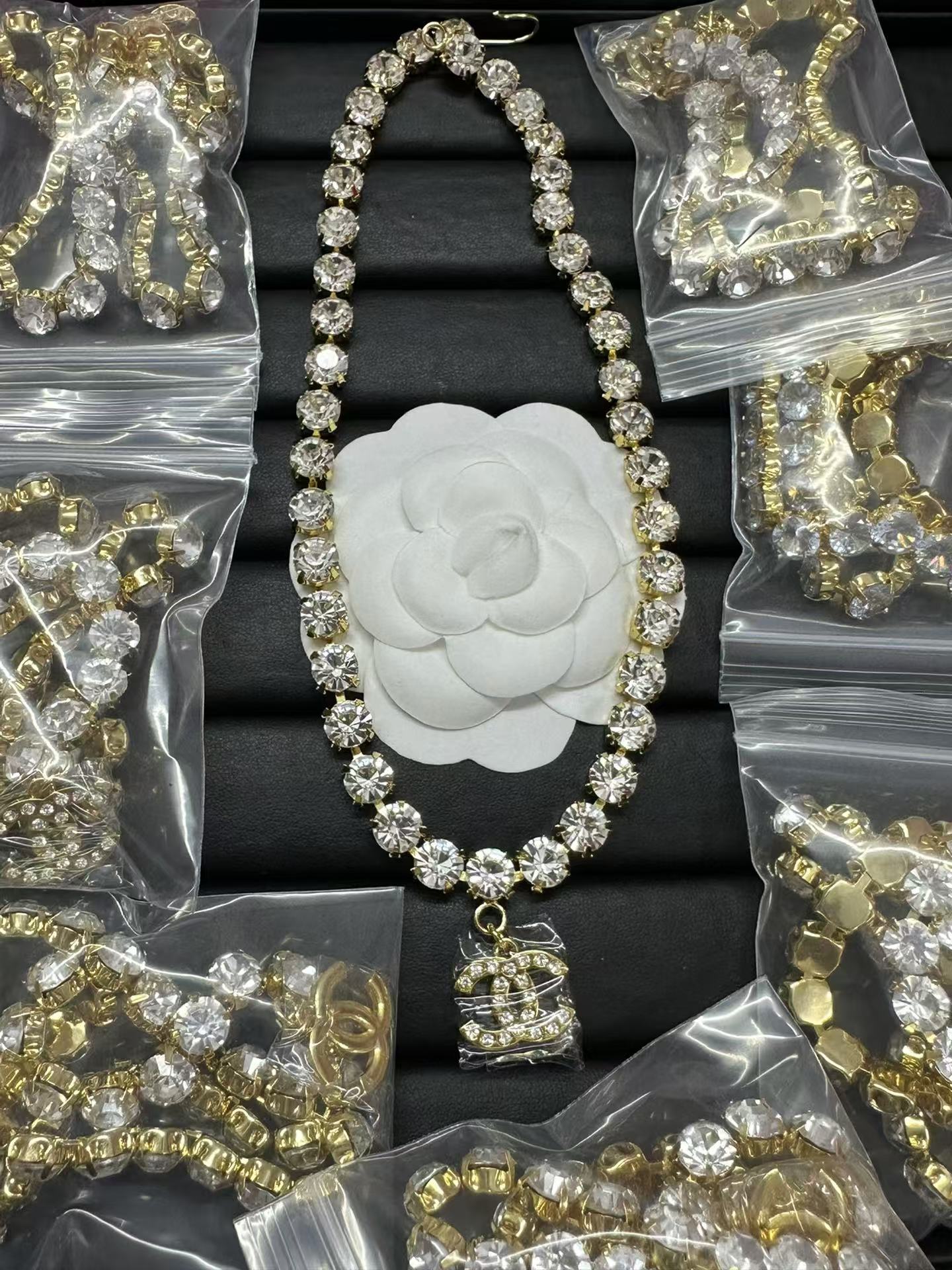 replica Chanel Logo Pendant Rhinestone Strass Chain Necklace - H Lin Jewelry