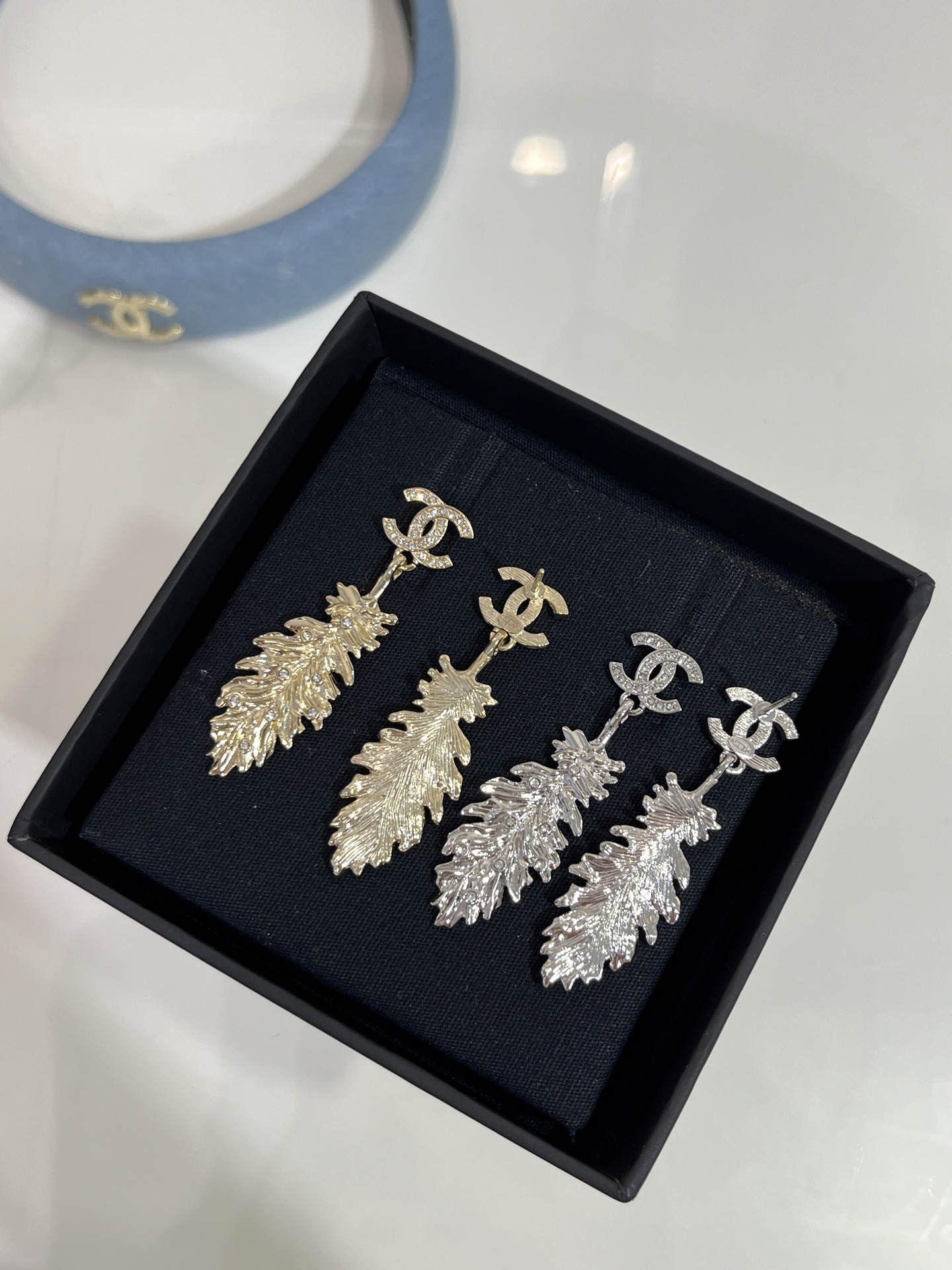 replica Chanel Coco Feather Dangle Earrings - H Lin Jewelry