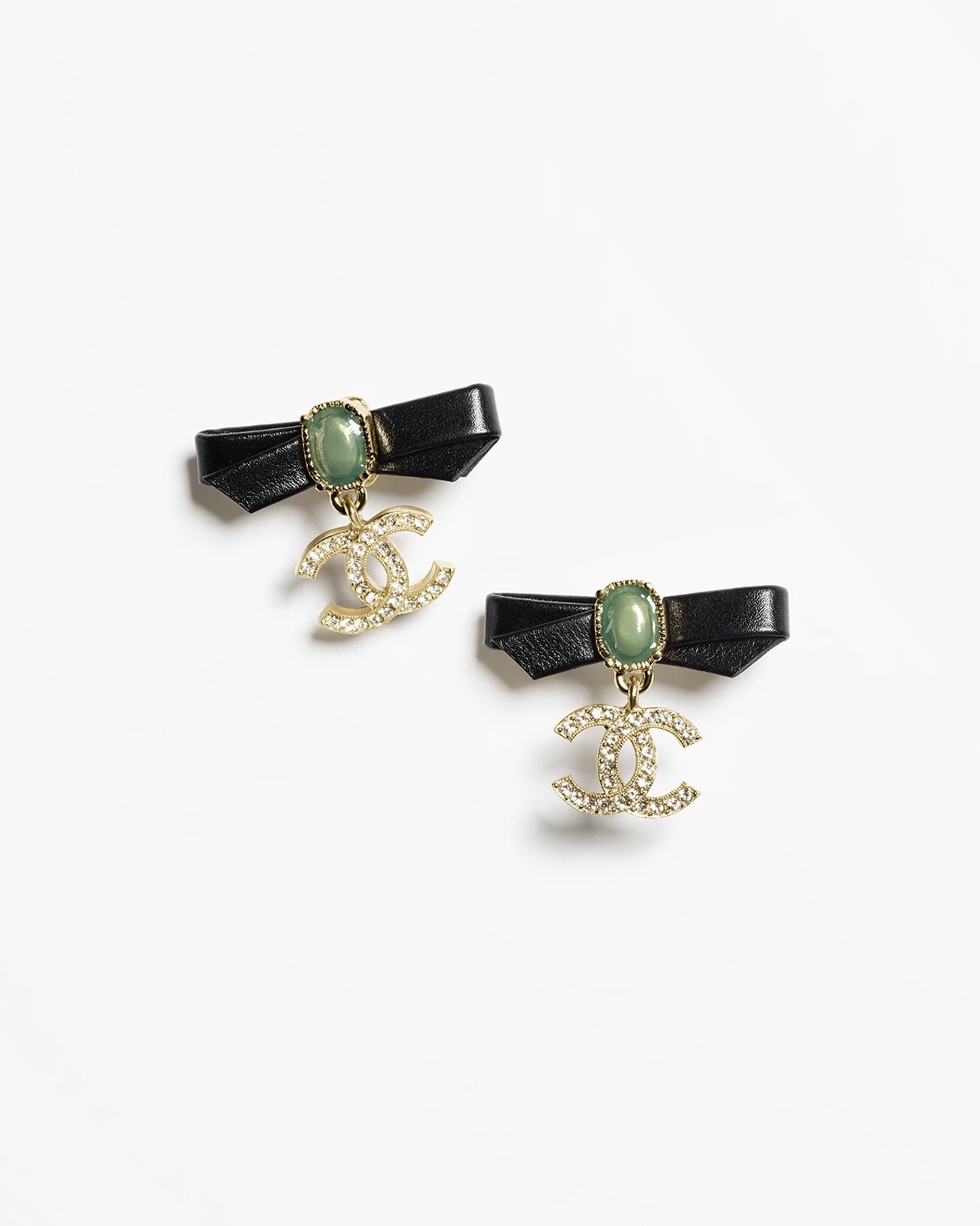 replica Chanel Leather Bow Green Pearl CC Dangle Earrings - H Lin Jewelry