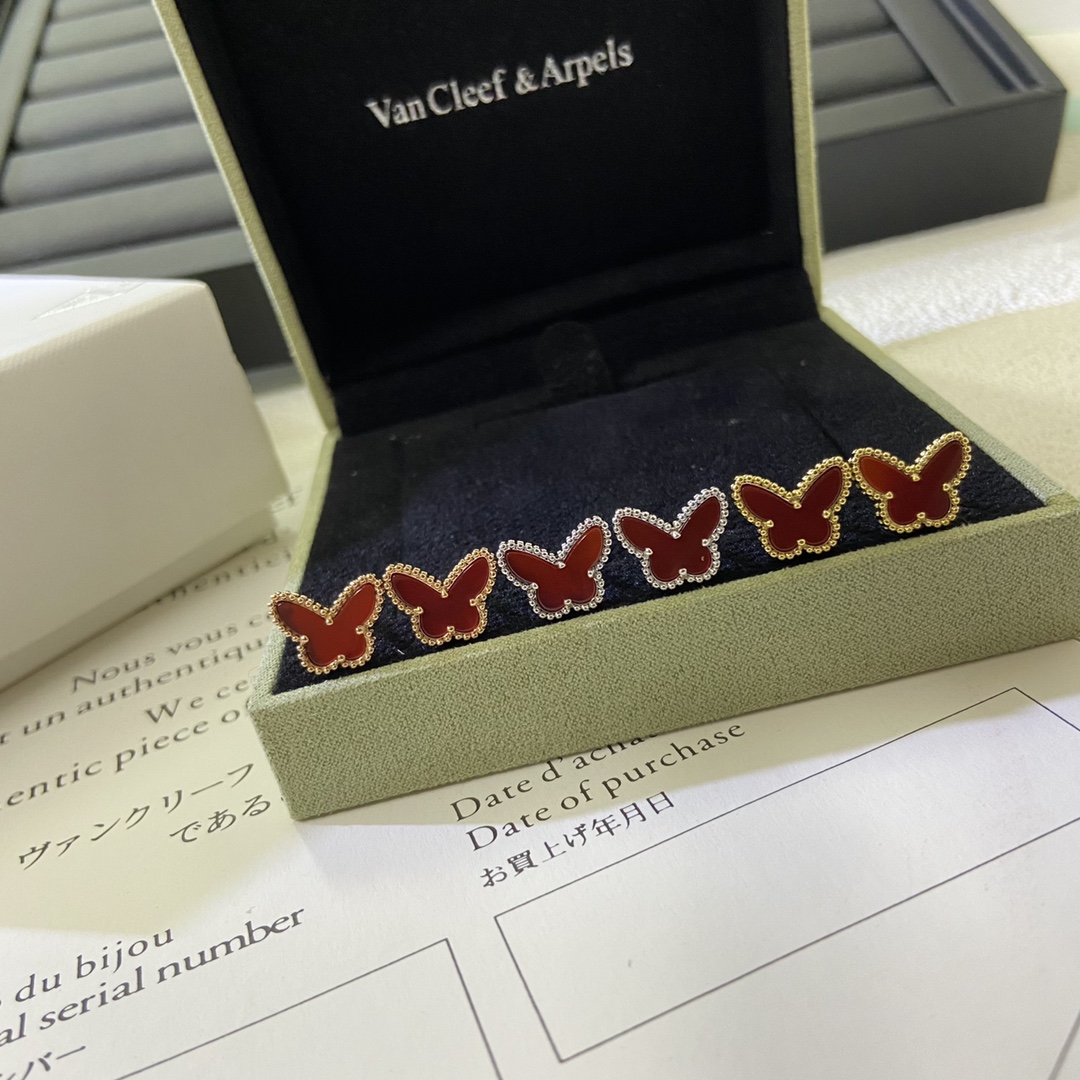 replica Van Cleef & Arpels Mini Red Butterfly Stud Earrings - H Lin Jewelry