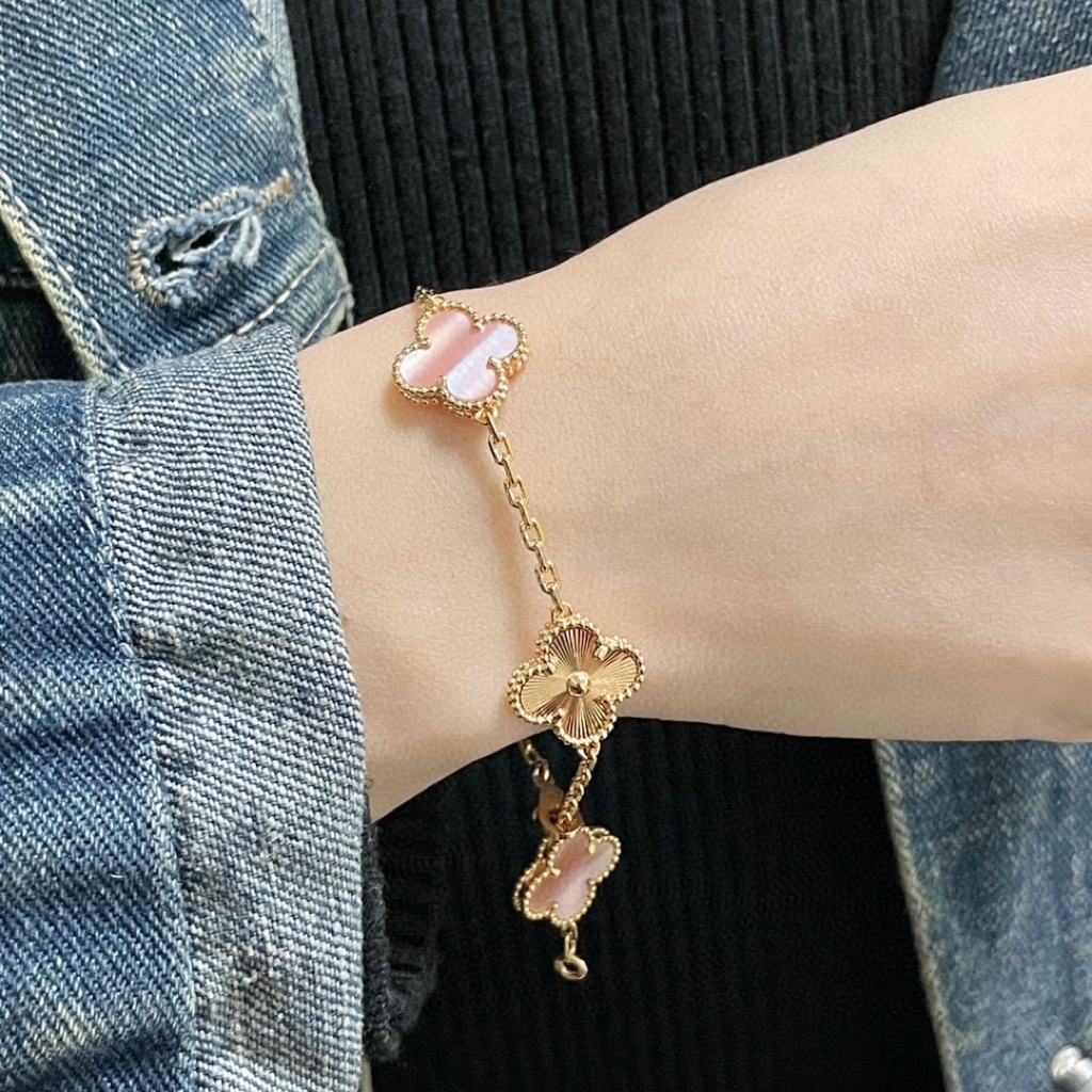 replica Van Cleef & Arpels Pink Vintage Alhambra Bracelet 5 Motifs - H Lin Jewelry