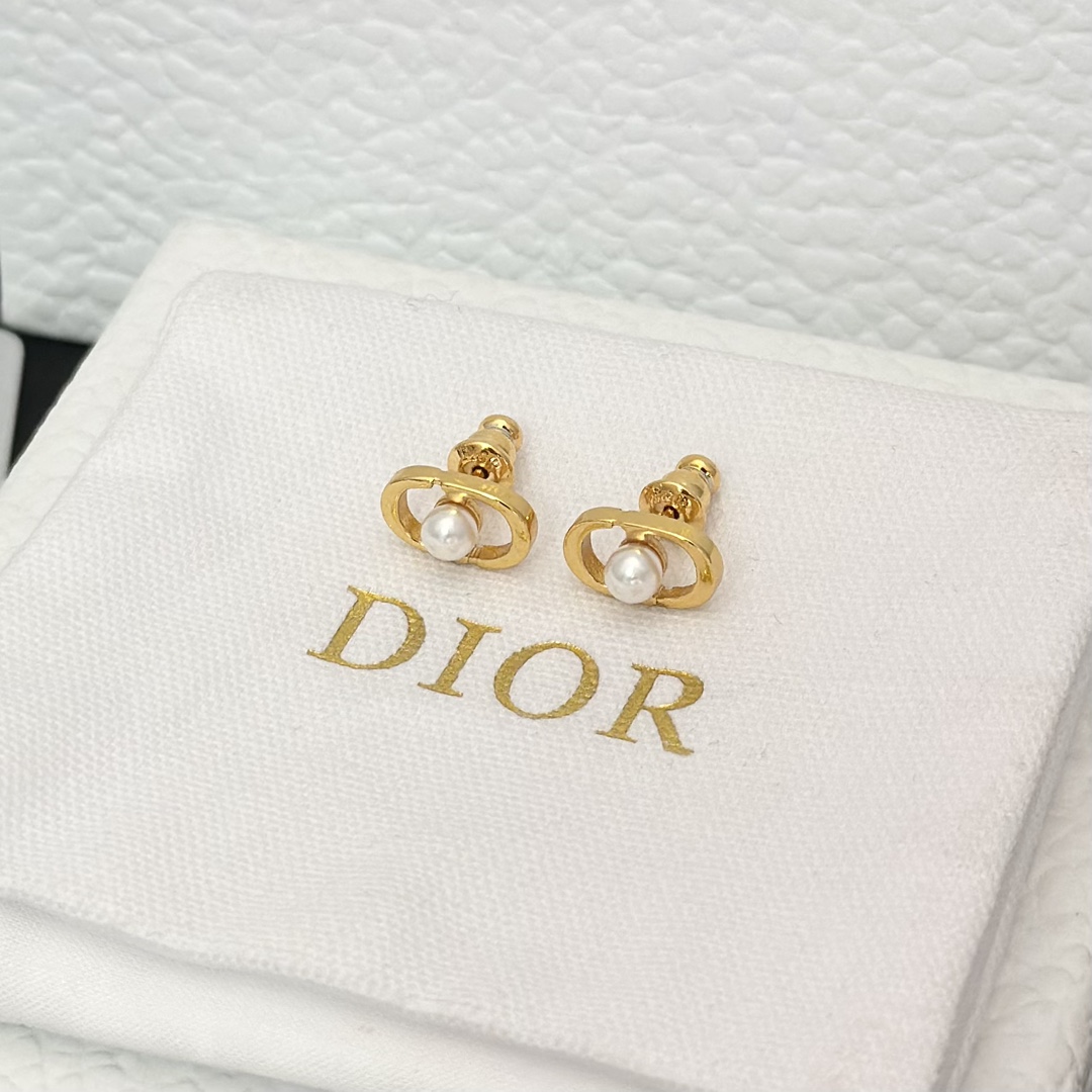 replica Dior Pearl Paved CD Stud Earrings - H Lin Jewelry