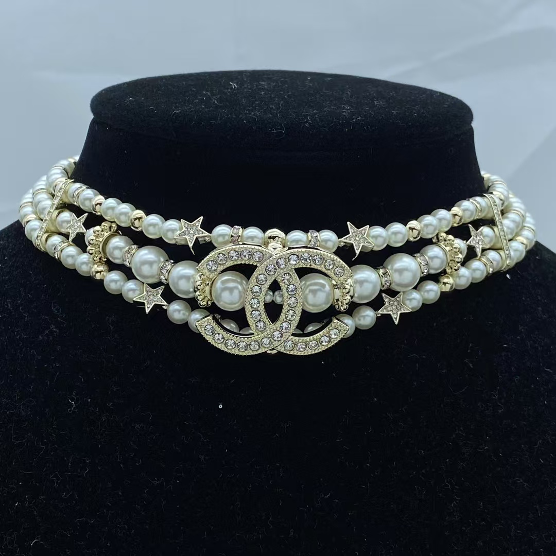 replica Chanel Coco Three Rows Choker Pearl Necklace - H Lin Jewelry