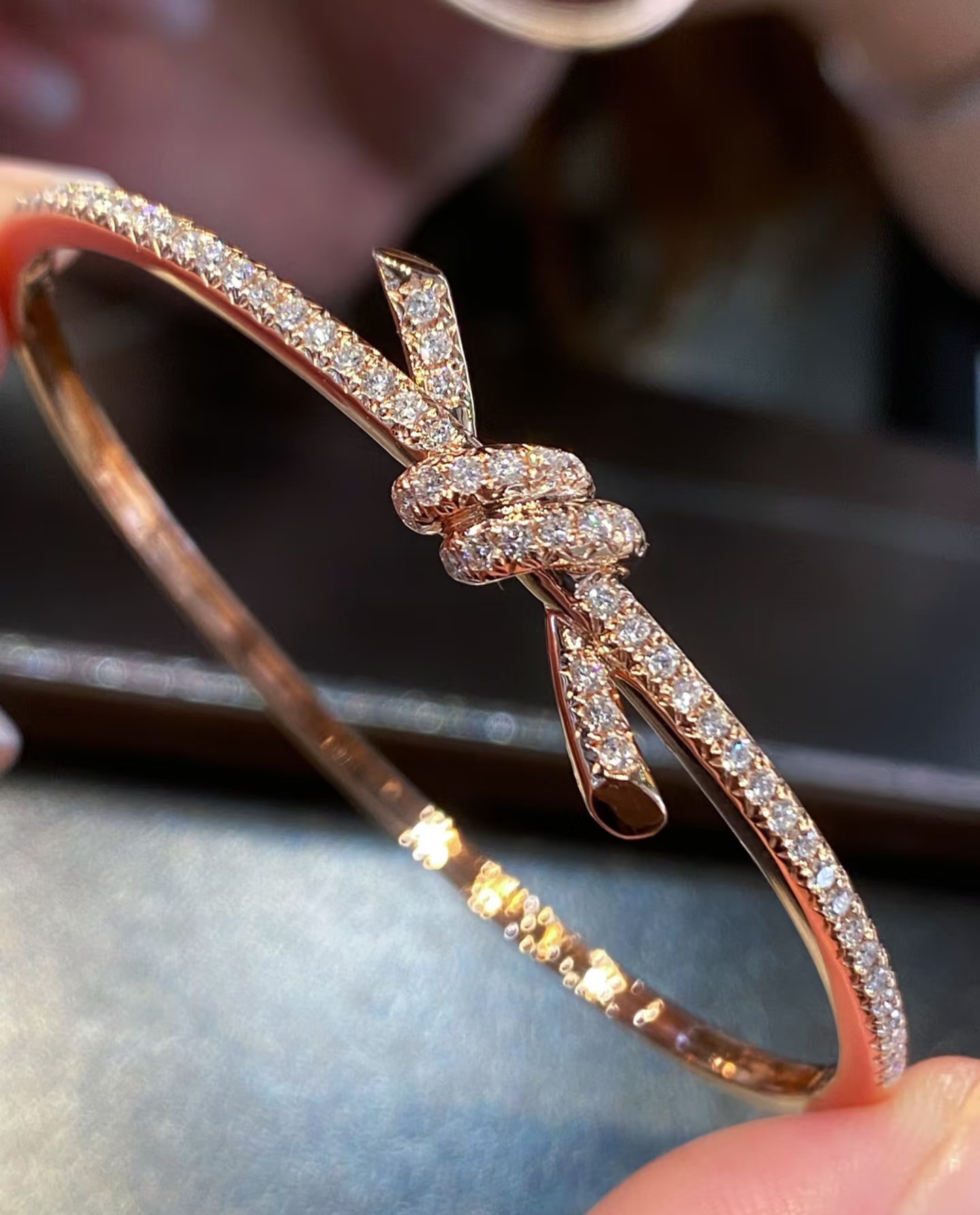 replica Tiffany Paved Diamond Knot Bangle Bracelet - H Lin Jewelry
